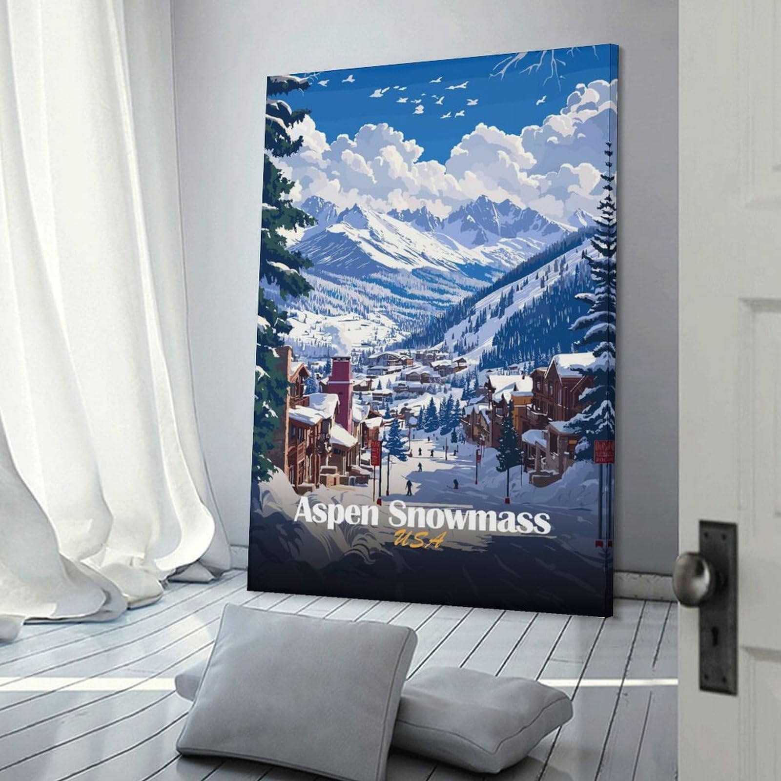 Junmoney Frame-Style-4 Home Decor Wall Art Aspen Snowmass Ski Resort, 12X18inch(30X45cm), For Hallway, Bedroom Or Modern Interiors, Gift Idea For Housewarming And Birthdays