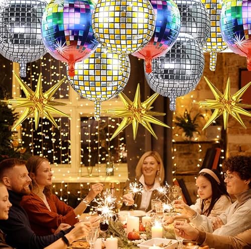 12 Pcs Big Disco Ball Balloons, 22 Inch Round Metallic Aluminum Foil Disco Balloons, Huge Gold Explosion Star Balloons For 70S 80S 90S Disco Party Decorations, Birthday, Bachelorette Party Supplies #TOP6
