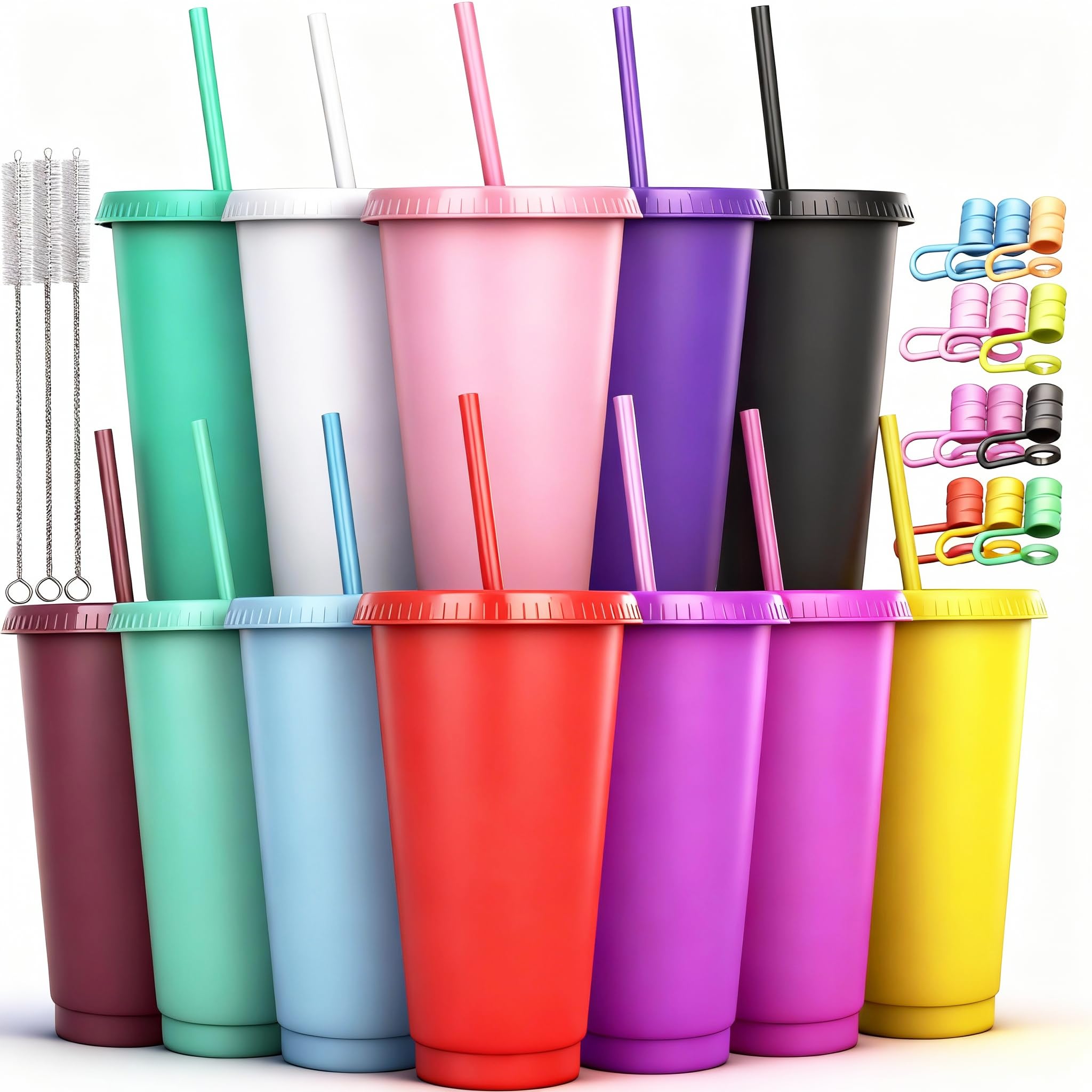 Alohastarttg 24 oz Reusable Plastic Cups, Custom Cups for Party with Lids and Straws, 12 Pack Iced Coffee Travel Mugs or Mean Girls Party Tumblers,