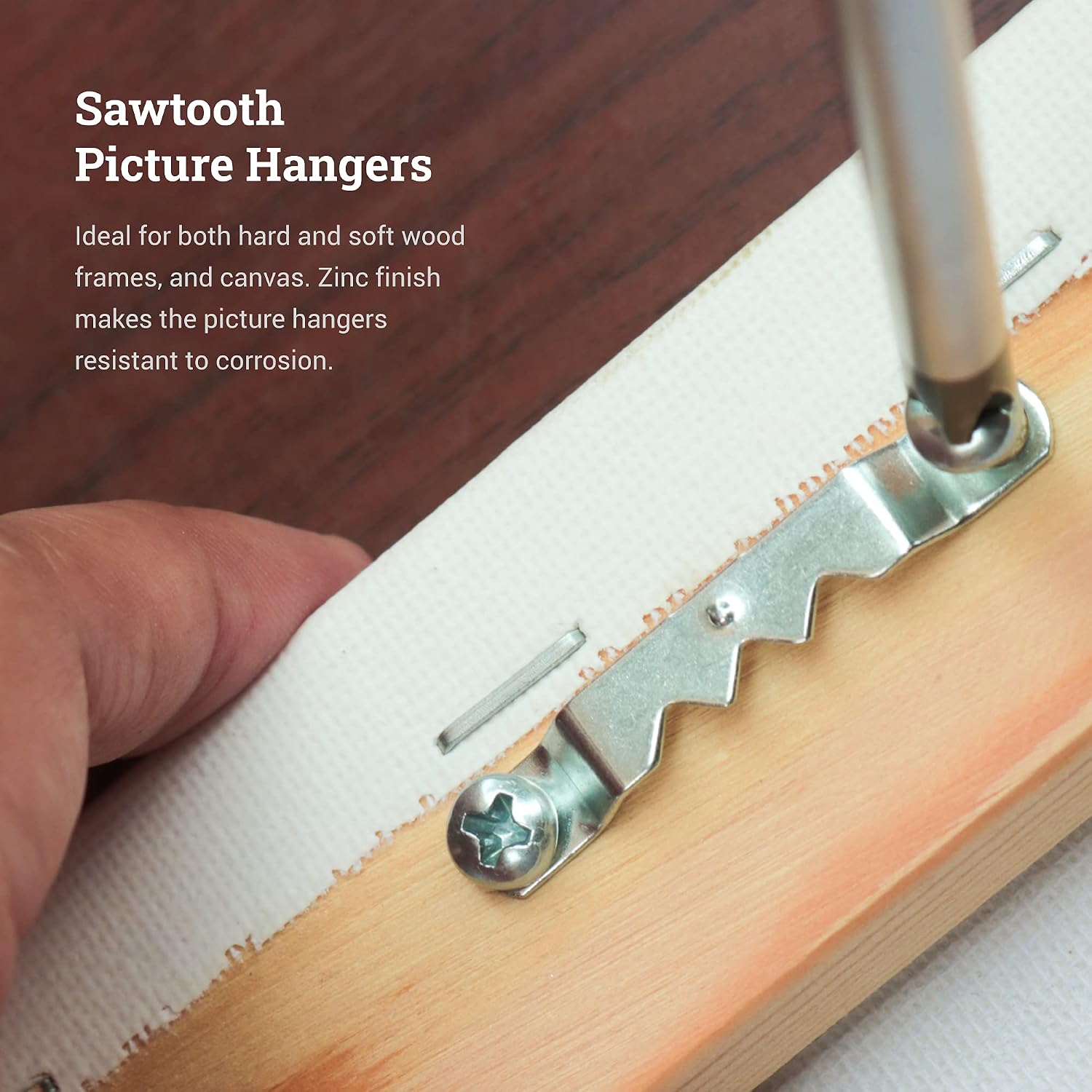 PHS Small Sawtooth Picture Hangers - 100 Pack Picture Frame Hangers with Screws - Easy to Install Canvas Hooks for Hanging - Supports up to 7 lbs