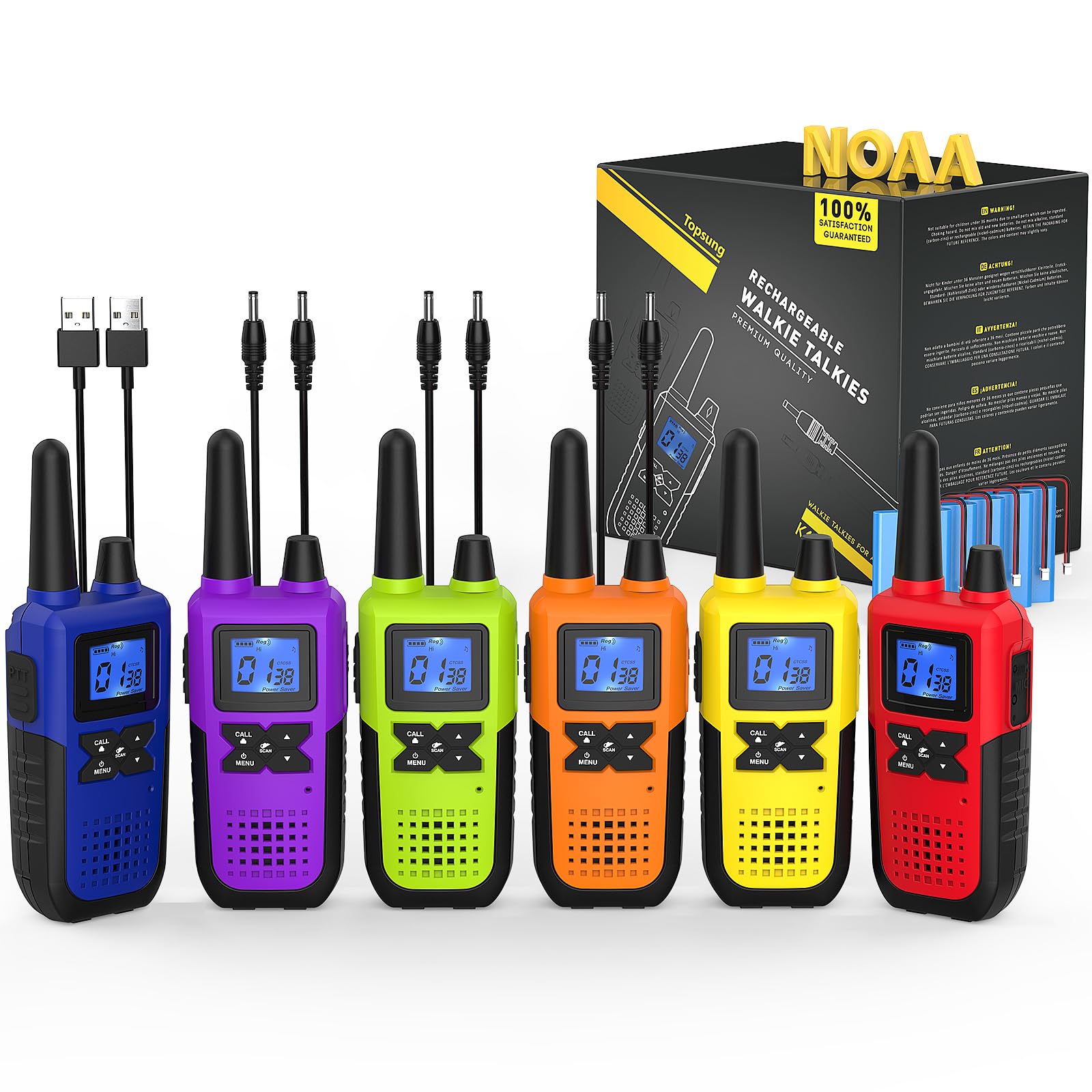 Topsung Walkie Talkies for Adults Long Range Rechargeable with NOAA Weather Alert, Multi-Purpose 2 Way Radios 6 Pack for Team Work Seniors Care Kids Adventure Family Camping Hiking Skiing Cruise