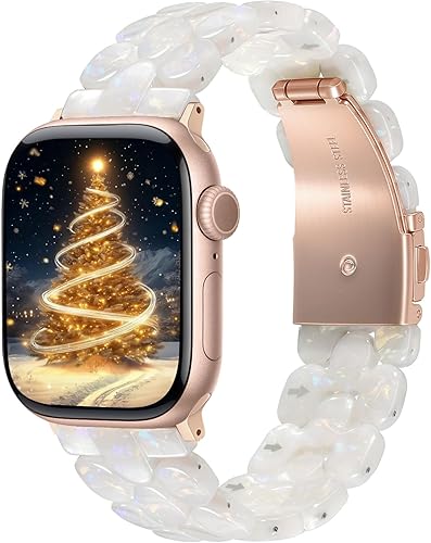 V-MORO Pulsera de resina compatible con Apple Watch 46mm/45mm/44mm/42mm Mujer Moda Linda Correa de reloj para iWatch Serie Colorido blanco