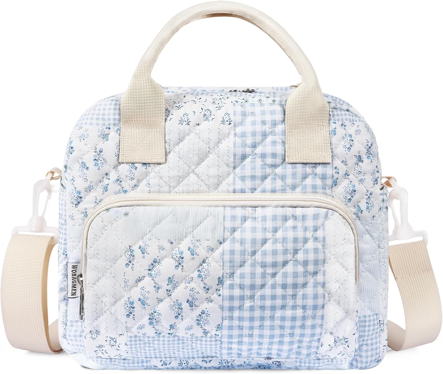 Quilted Lunch Box for Women,Large Blue Floral Insulated Lunch Bag for Adult,Cute Lunch Tote Bags for Work Picnic Travel(green blue pin,M)