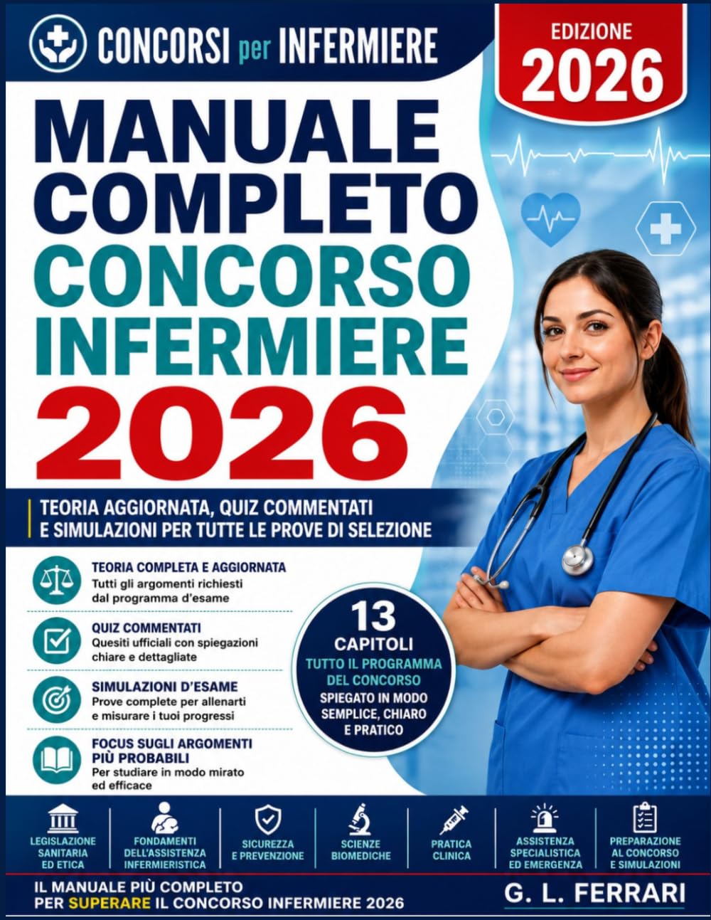 Manuale Completo Concorso Infermiere 2026: Teoria Aggiornata, Quiz Commentati e Simulazioni per Tutte le Prove di Selezione.