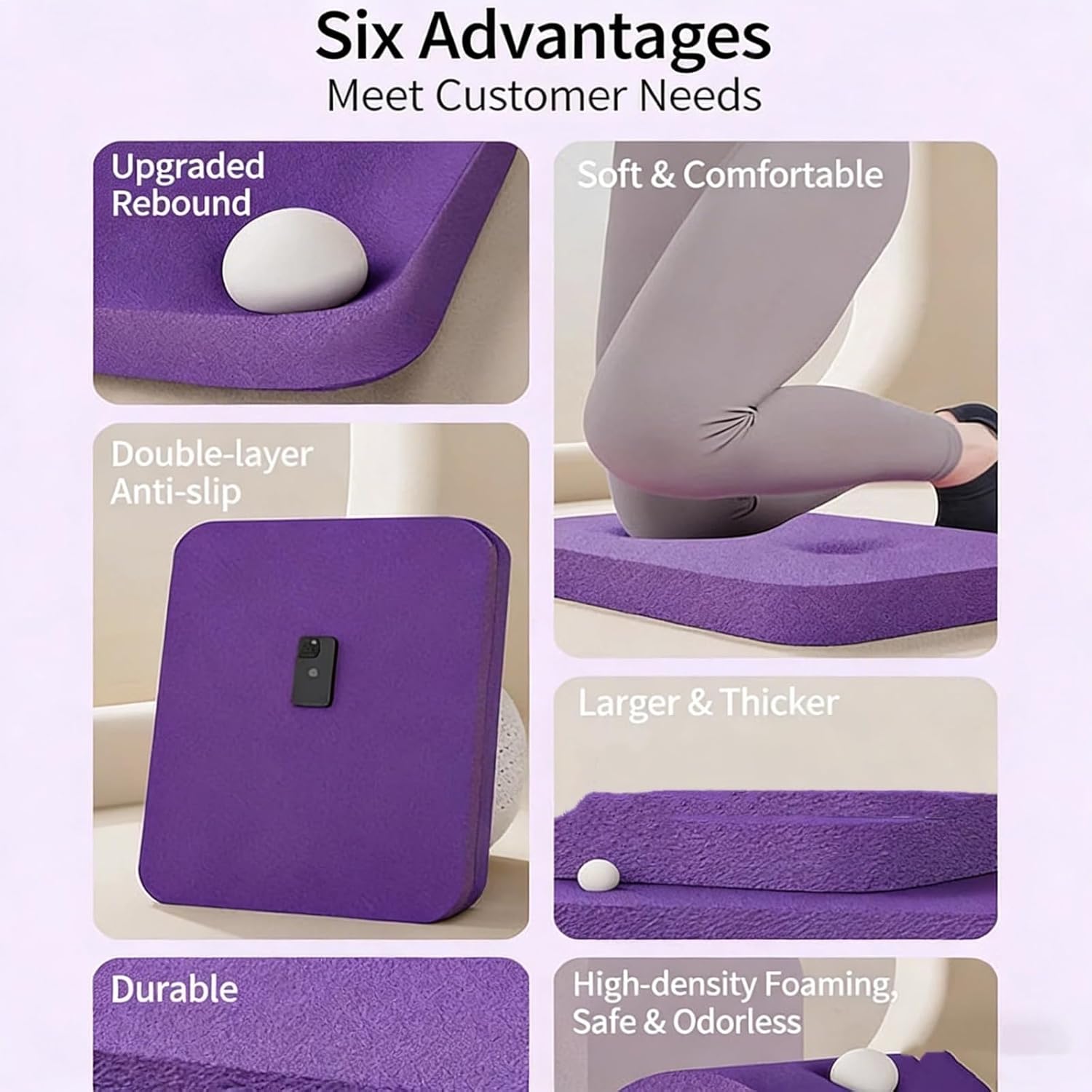 Purple Foam Kneeling Pad Set of 2 Extra Thick Supportive Large Soft Cushion Knee Pads for Gardening - Workout Balance Pad, Waterproof Baby Bath Kneeler, Work Garden Tools, 17.5x11.8x1.57 Inch