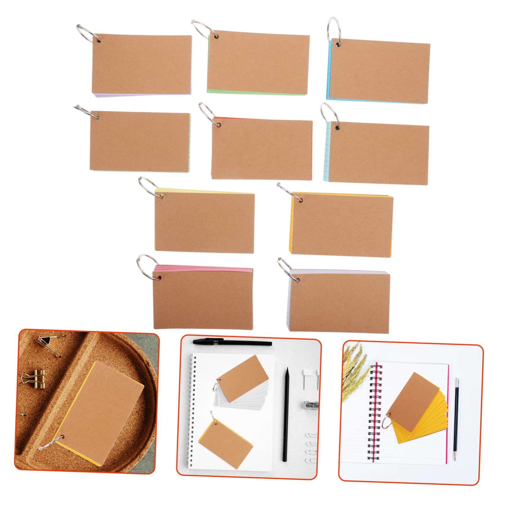 10 Stück Doppelseitige Linierte Vokabelkarten aus Papier mit Ringen | Studium und Arbeit, 100 Blatt Je Block, Edelstahl Ringe, Vielseitig Nutzbar