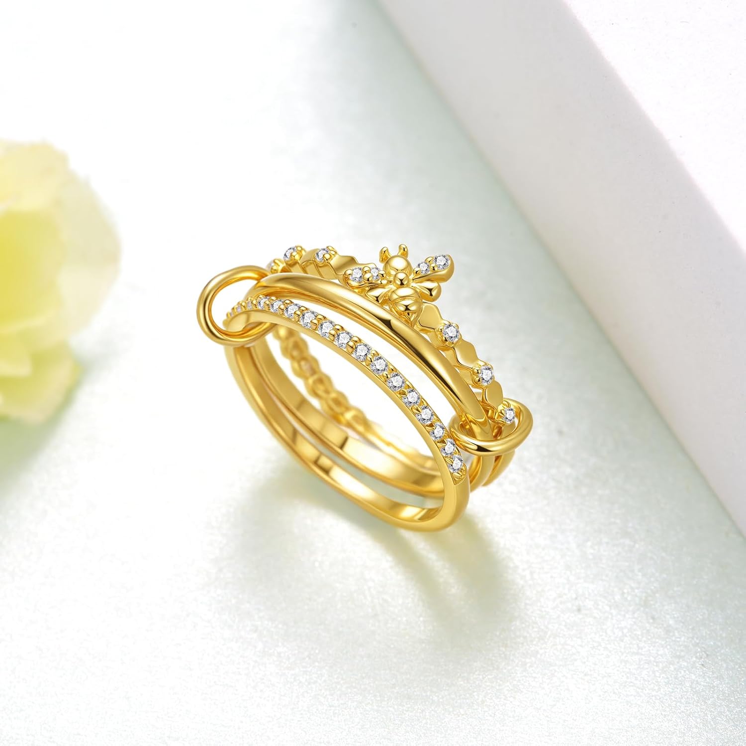 Bee Gifts 925 Sterling Silver Bee Stackable Ring Cute Animal Jewelry Gifts for Women