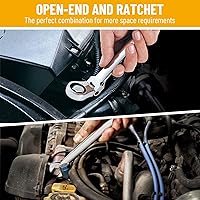 Vista 5 de Llave de trinquete de 8 mm con cabeza flexible: llave combinada de trinquete de 12 puntos, llave de acero al cromo vanadio métrica