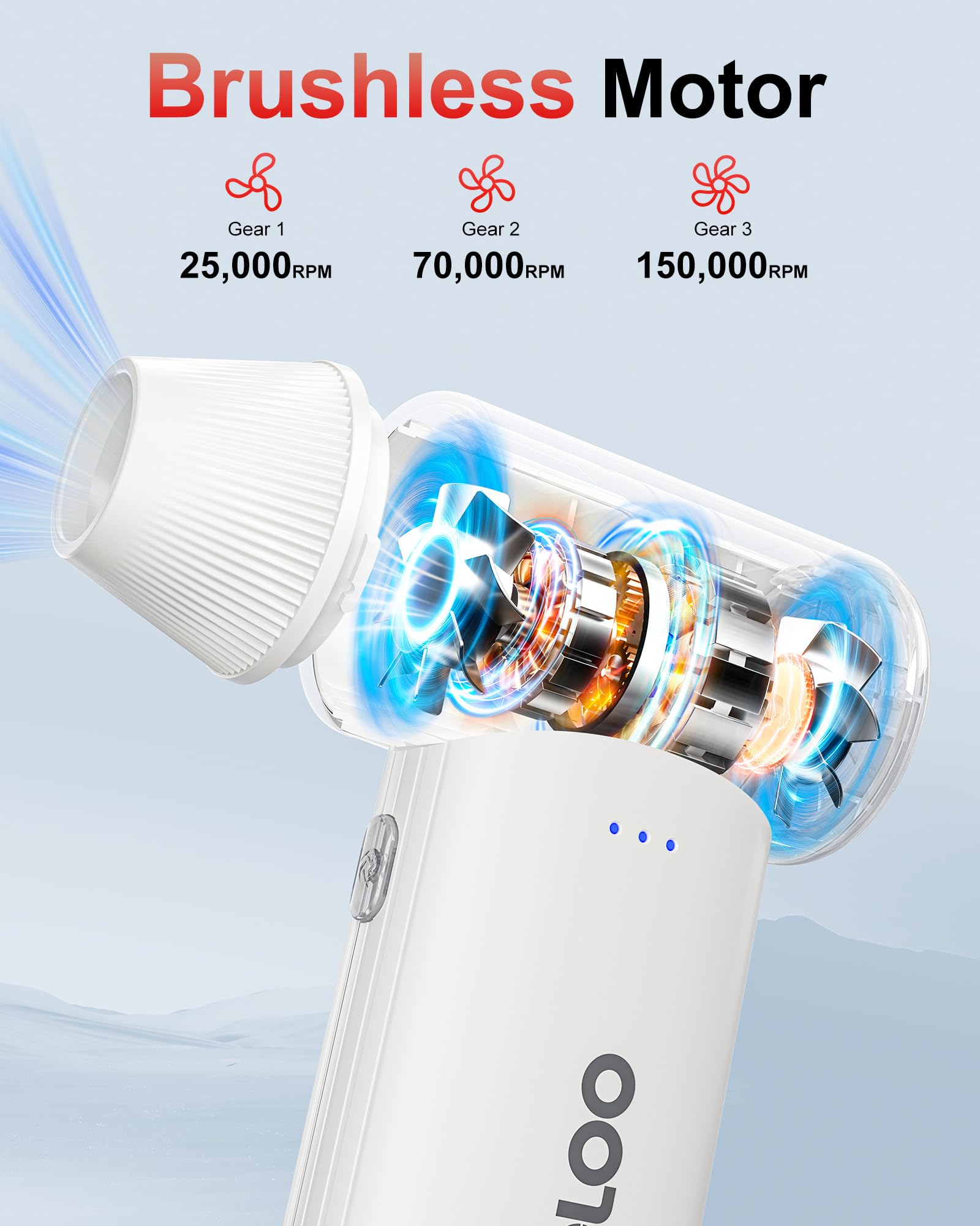 GOOLOO F3, spolverino ad aria elettrica, 110.000 giri/min, 52 m/s, aria compressa super potente, velocità variabile, con ricarica rapida, mini soffiatore di polvere per computer, tastiera, casa