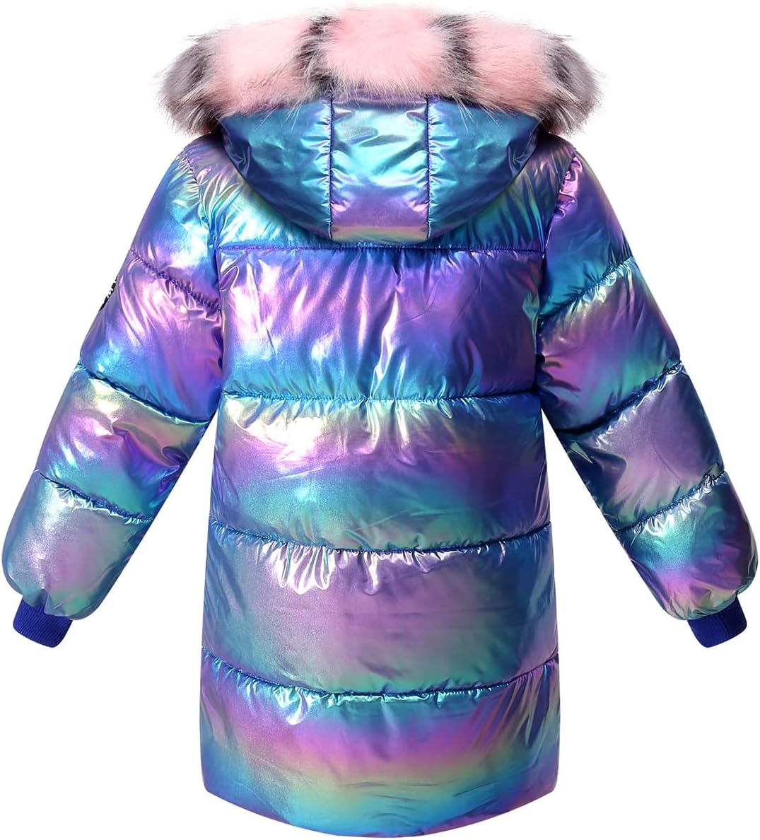 Girl Waterproof Long Coat Winter Puffer Jacket Kid Metallic Shiny Hooded Clothes - Image 2