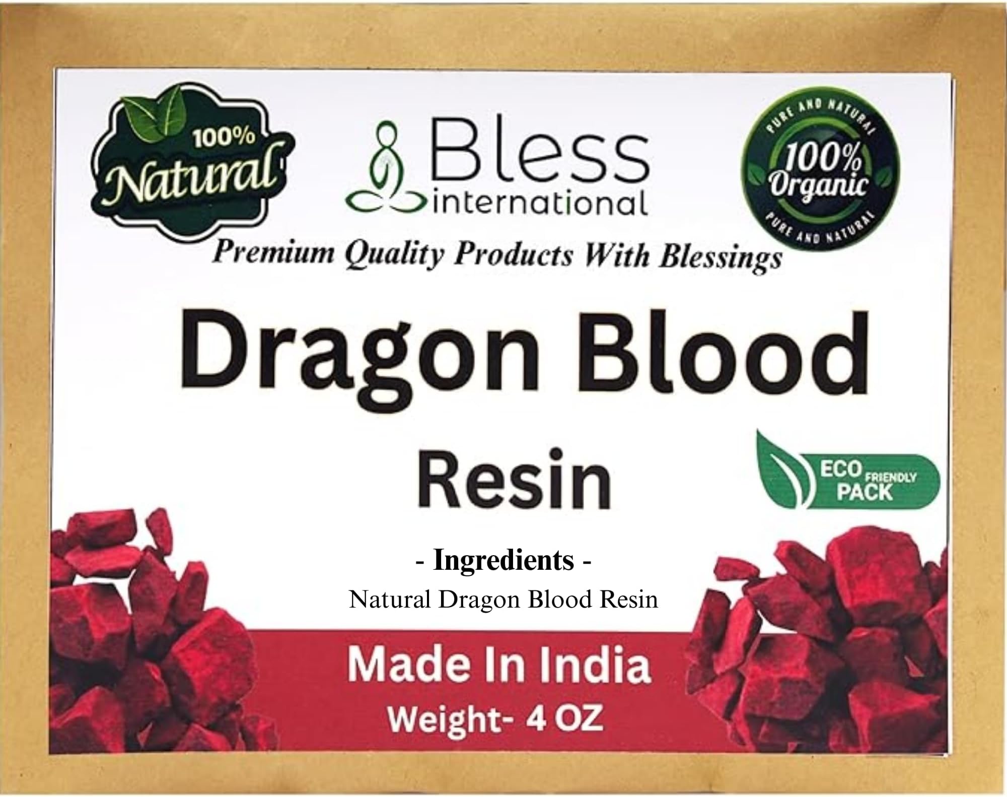Bless International Premium Grade A Indian Dragon’s Blood Resin Dracaena Daemonorops Draco Sap 100% Pure Natural Organic Incense Sangre De Grado Gum Sacred Aroma for Yoga 0.25Lb-113.3-Grams-4-Ounce