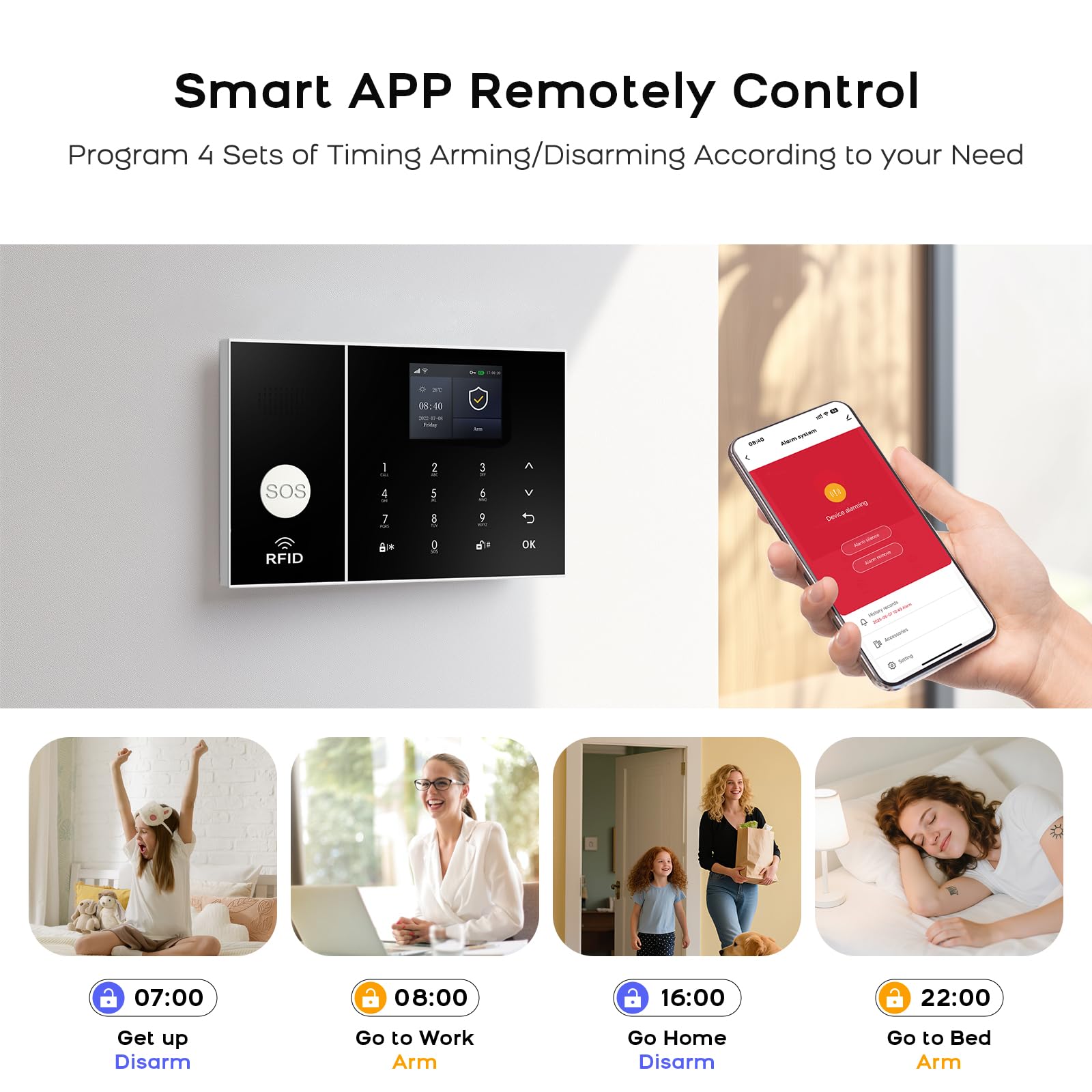 PGST Kit Alarma Casa con Aviso al Movil, Sistema de Alarma para Casa WiFi y gsm sin cuotas con Pantalla 2.4” y Batería de 1000 mAh,Aplicación Tuya Smart Life, Alexa y Google