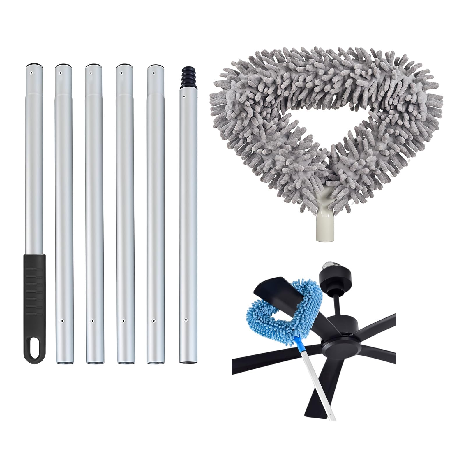 Kalttoy Multipurpose Extendable Cleaning Brush for Household Chores Featuring 360 Degree Ajust Head Design Ceiling Fan Tool with Retractable Aluminum Rod