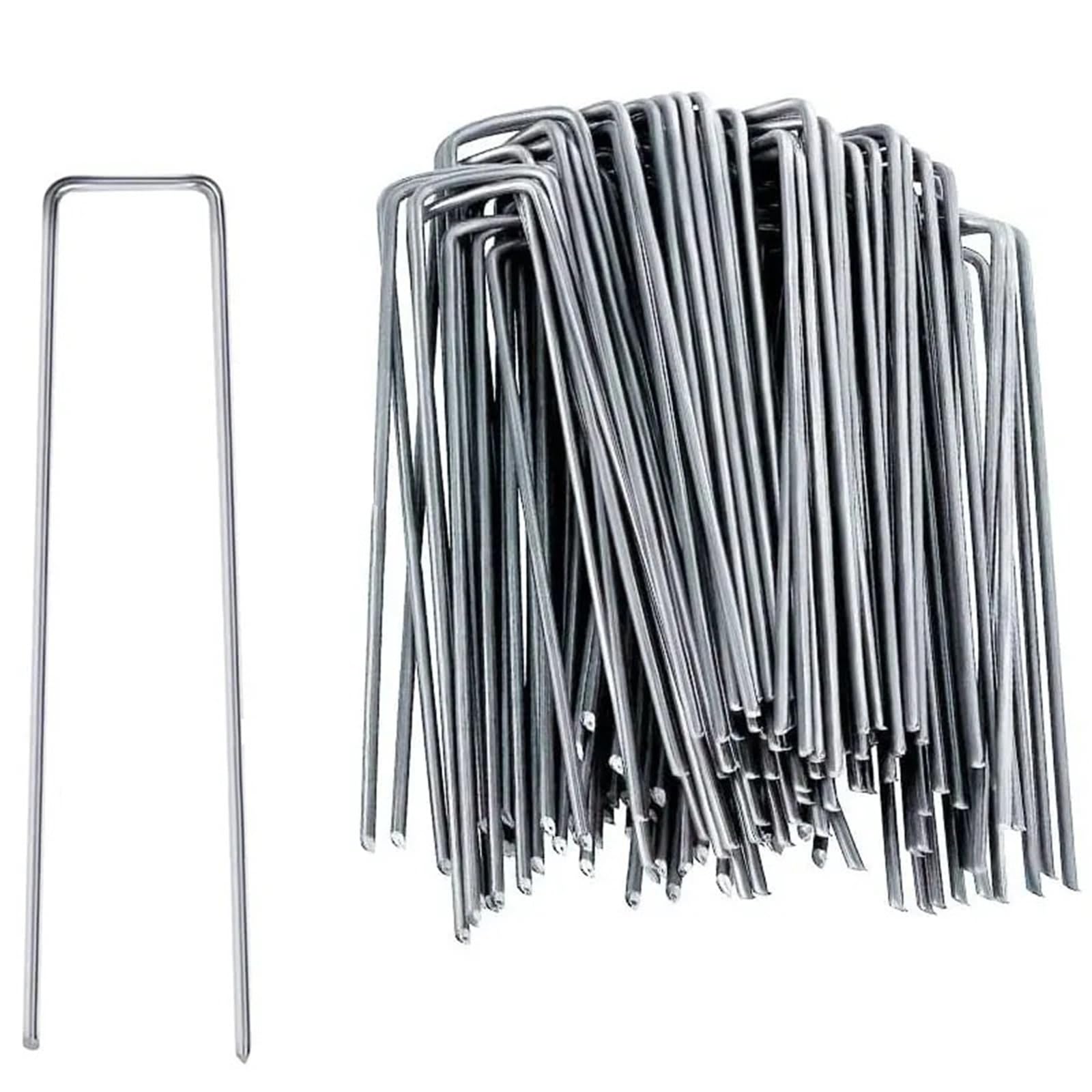Picchetti Da Giardino Punti metallici da giardino zincati, tappeto erboso di tipo U for erba artificiale(2cmx20cm Silver,100pcs)