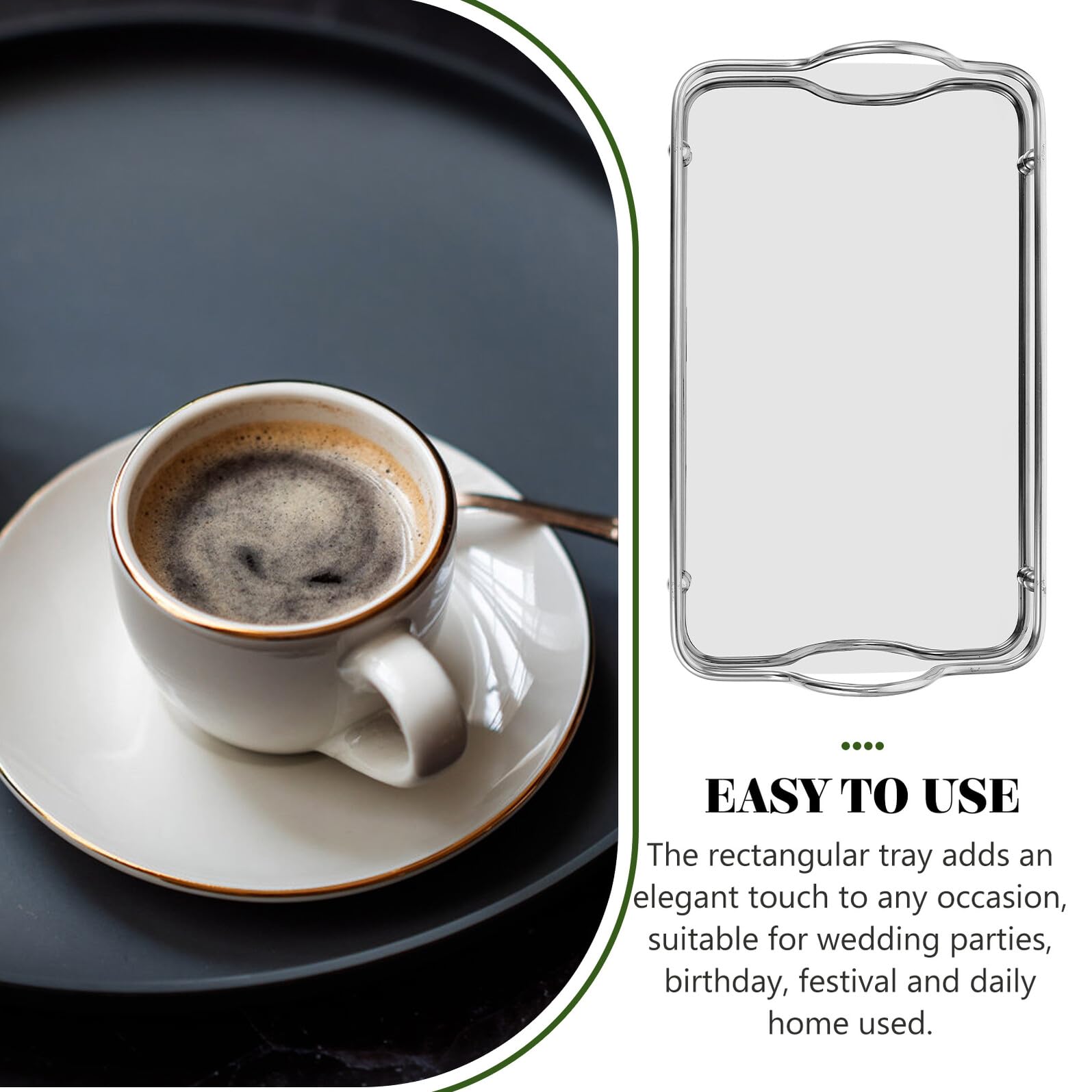 SEWACC Bandeja Rectangular de Acero Inoxidable Pequeña para Servir Asas Dobles Bandeja para Servir Comida y Café Versátil para Fiestas y Uso Doméstico