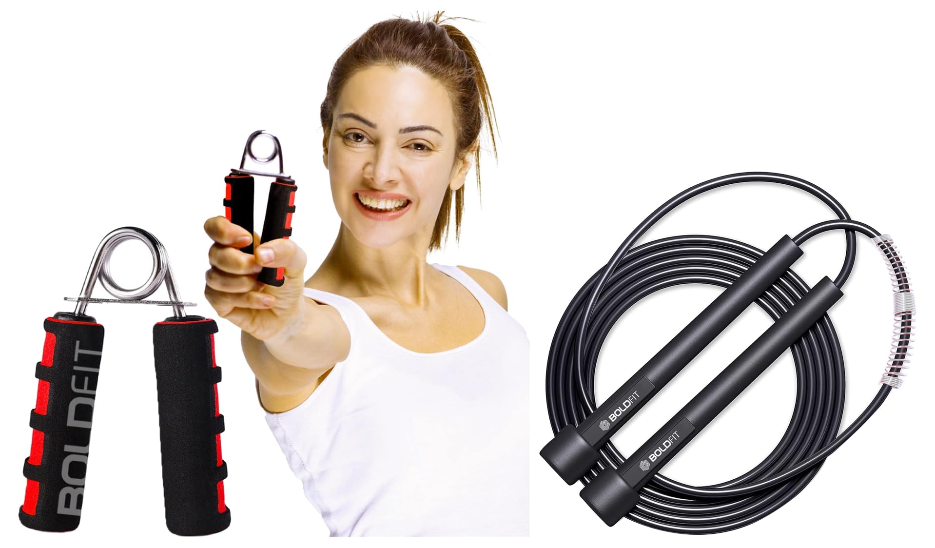 Boldfit Polyvinyl Chloride Skipping Jumping Rope with Adjustable Height Speed - Black & Boldfit Hand Grip Strengthener with Foam Handle Red-Black (B0CDGYSCJ4) Amazon Price History, Amazon Price Tracker
