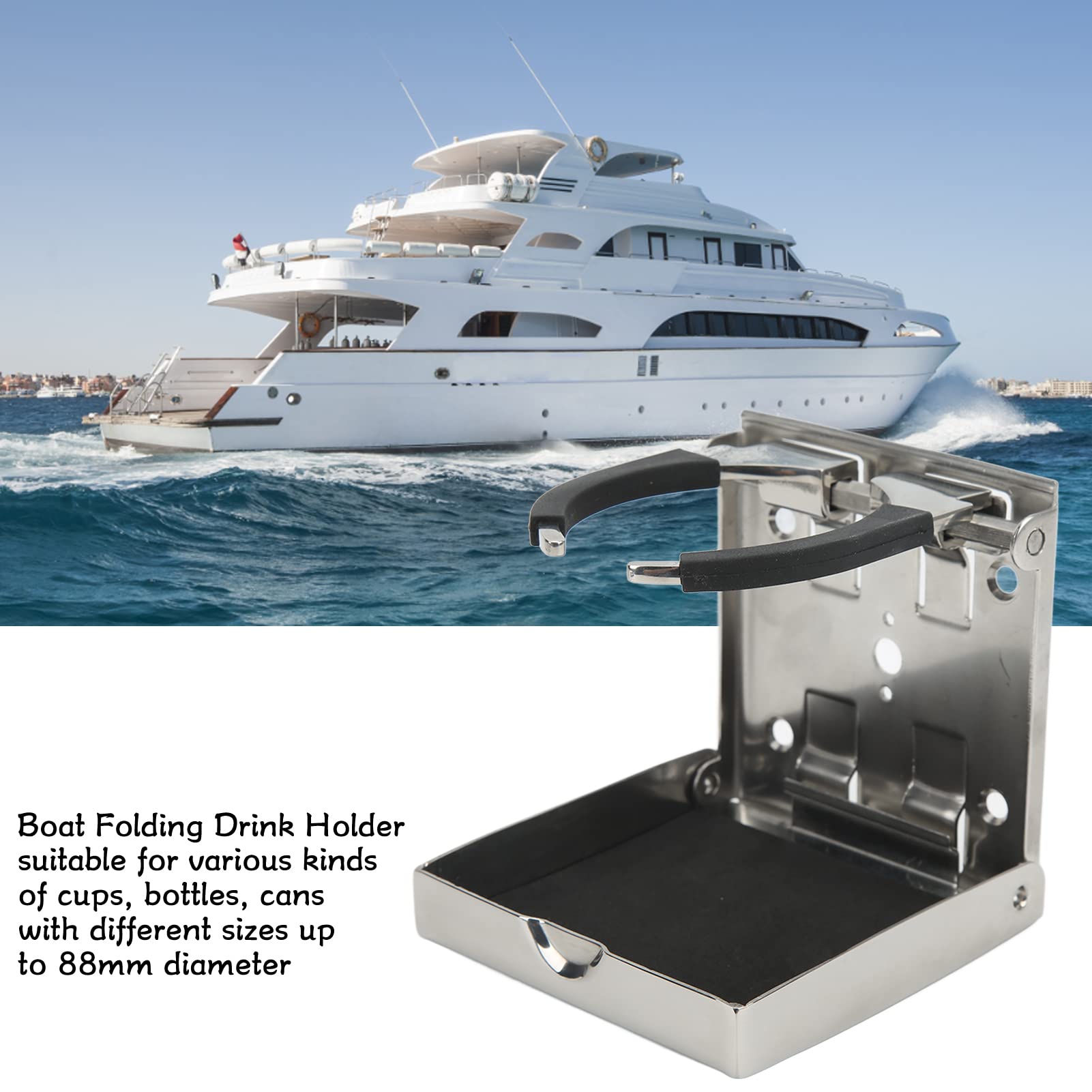 Porte-gobelet pour Bateau - Porte-gobelet Pliant Bras Réglable en Acier Inoxydable 304 Anti-dérapant pour Bateau Marin Yacht Car RV