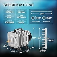 Vista 2 de Vivosun Bomba de aire comercial 1110 GPH 8 salidas 40W 70L/min para acuario y sistemas hidropónicos