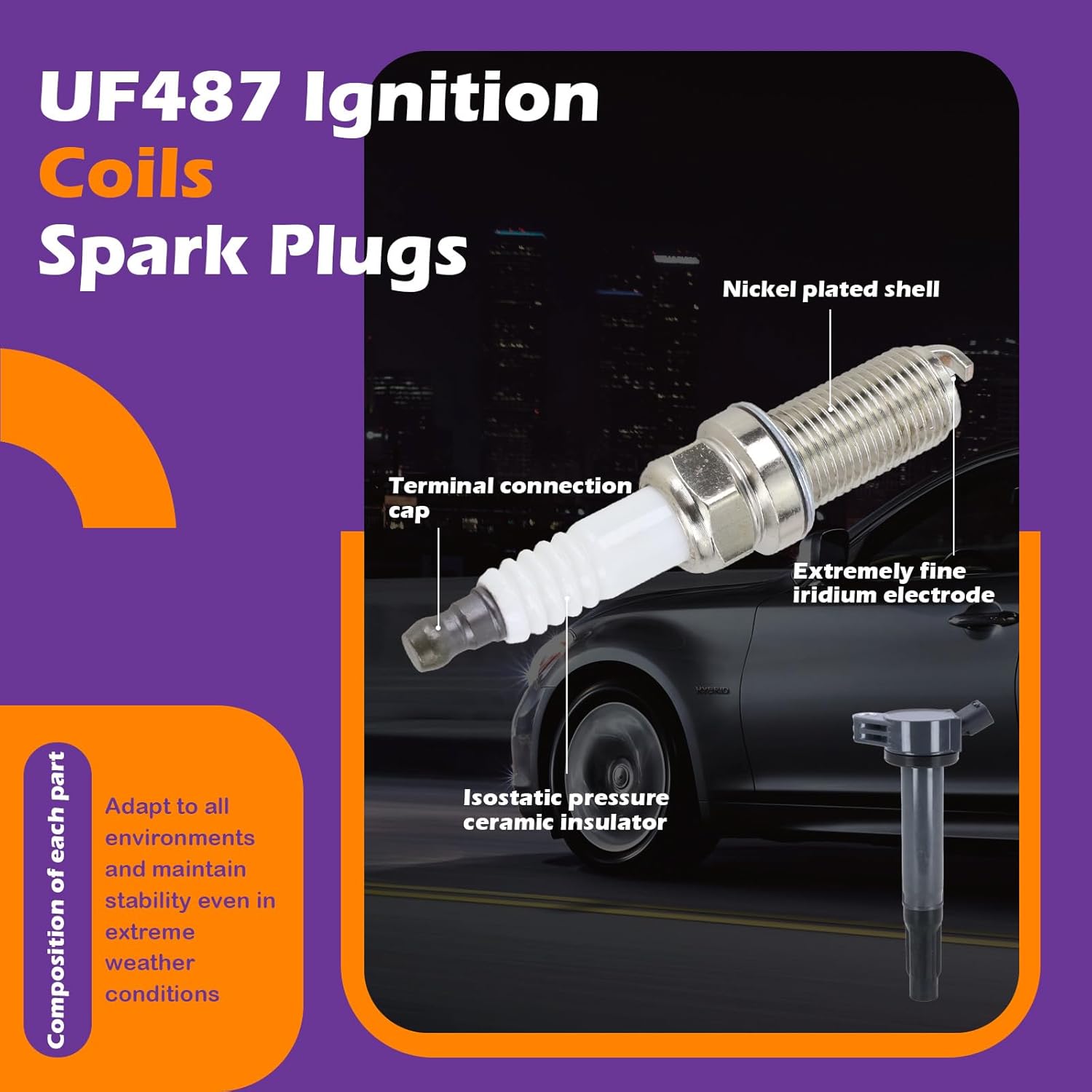 UF487 Ignition Coils Spark Plugs Compatible with 2007-2017 Toyota Camry 2008-2017 Highlander 2007-2016 Sienna 2006-2012 RAV4 2007-2018 Lexus ES350 3.5L Replaces 90919-02255 673-1309 (6 PCS)
