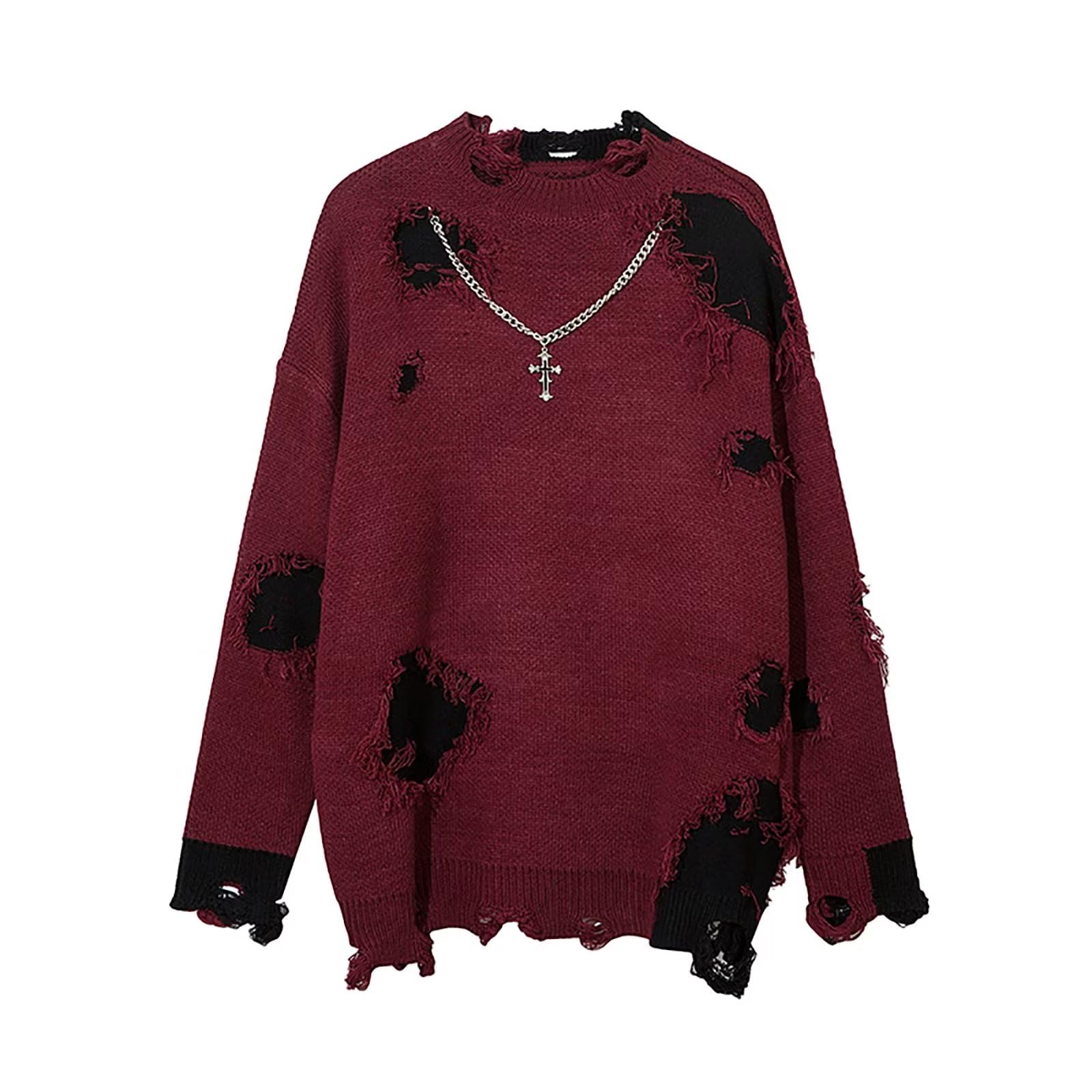 HANGJIAWomen's Sweaters Irregular Mock Neck Harajuku Hiphop Long Sleeve Sweaters Knit Pullover