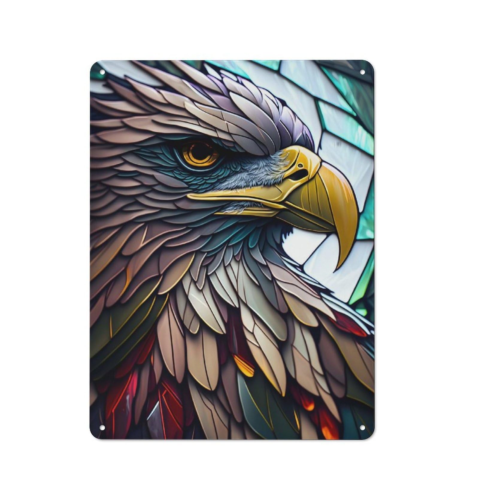 Junmoney Eagles Glory Stained Glass Retro Metal Wall Sign 40X30cm For Studio Or Craft Room, For Metal Sign Collectors, For Garage And Workshop Walls