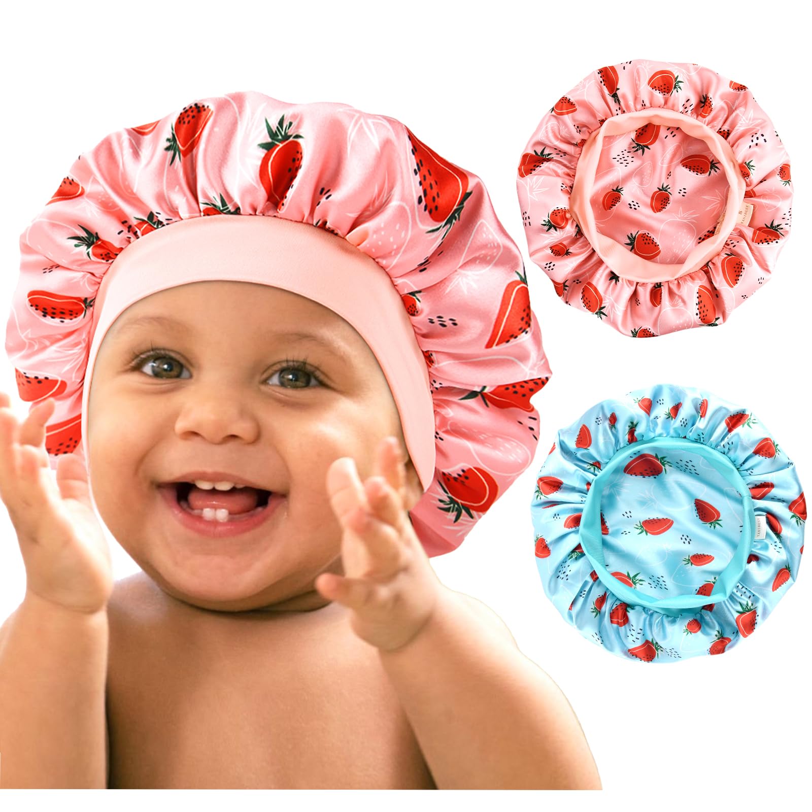 YANIBEST 2 Pcs Baby Satin Bonnet for Sleeping Kids Double Layer Sleeping Caps for Toddler Silk Bonnet Elastic Wide Band