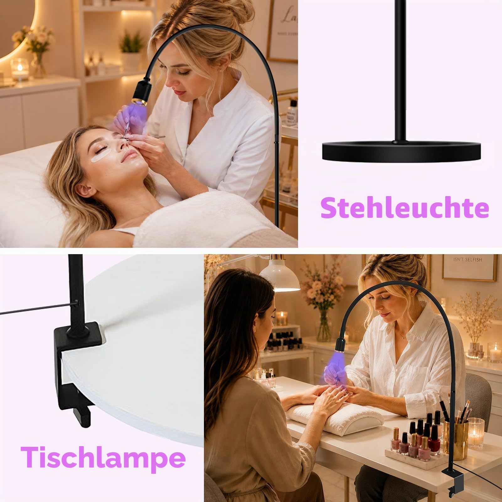 Diesisa 2-in-1 UV Wimpern Lampe: 10W UV Lampe Wimpernverlängerung - 360° verstellbare Schwanenhals - 2–3 Sekunden Aushärtung - UV-LED-Lampe mit Fußpedal für Wimpernverlängerungen und Gelnägel