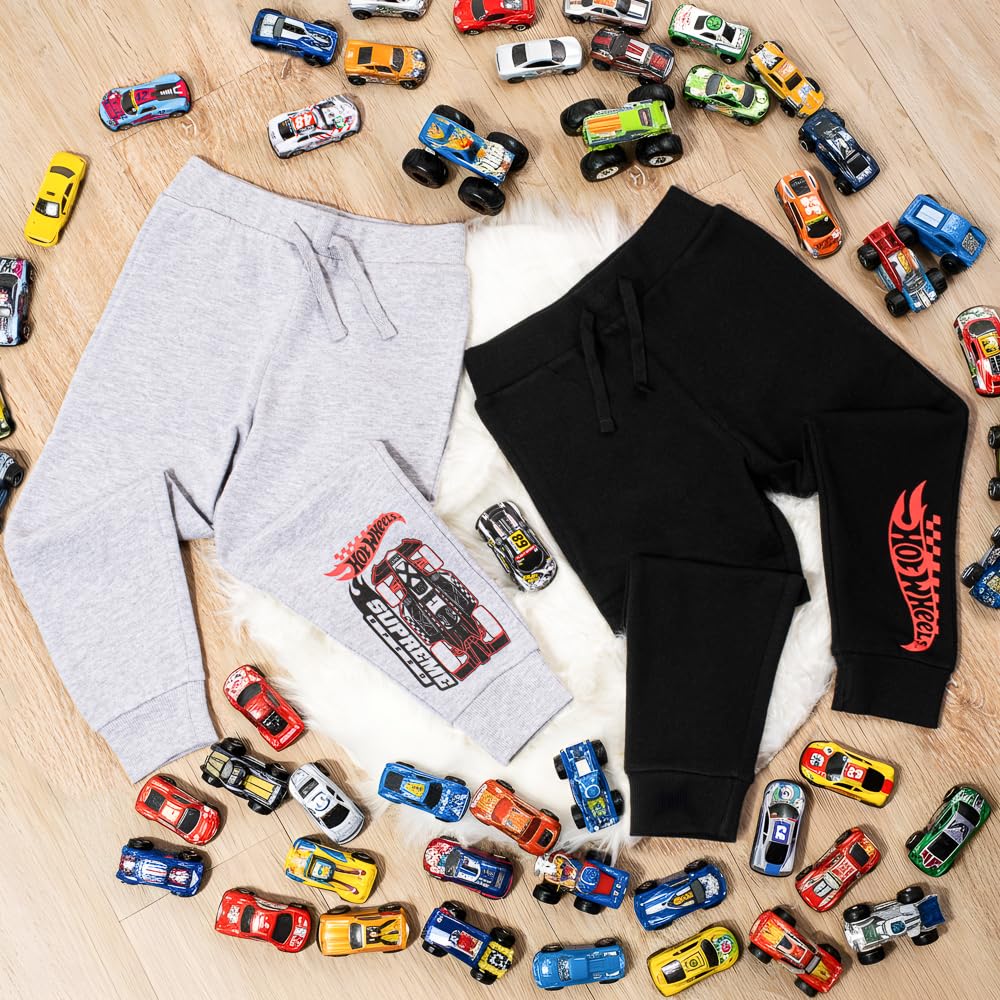 Hot Wheels Lot de 2 pantalons de jogging pour garçon - 100 % coton - Avec taille élastique et chevilles resserrées
