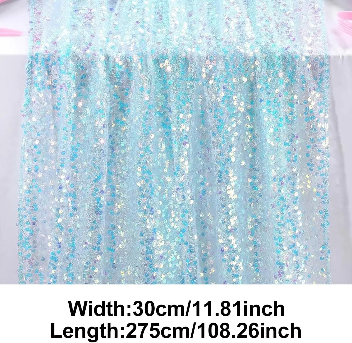 Glitter Iridescent Sequin Table Runner, Soft Table Runner Roll Decor Gauze for Party Wedding Christmas - Blue 30x275cm