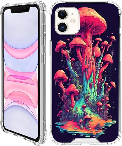 Miniatura 2 de Xioolia Transparent Case Compatible with iPhone 12 Mini Designer Colored Mycelium Mushroom-Art cc9 Design Shock-Absorbing Anti-Scratch Clear with