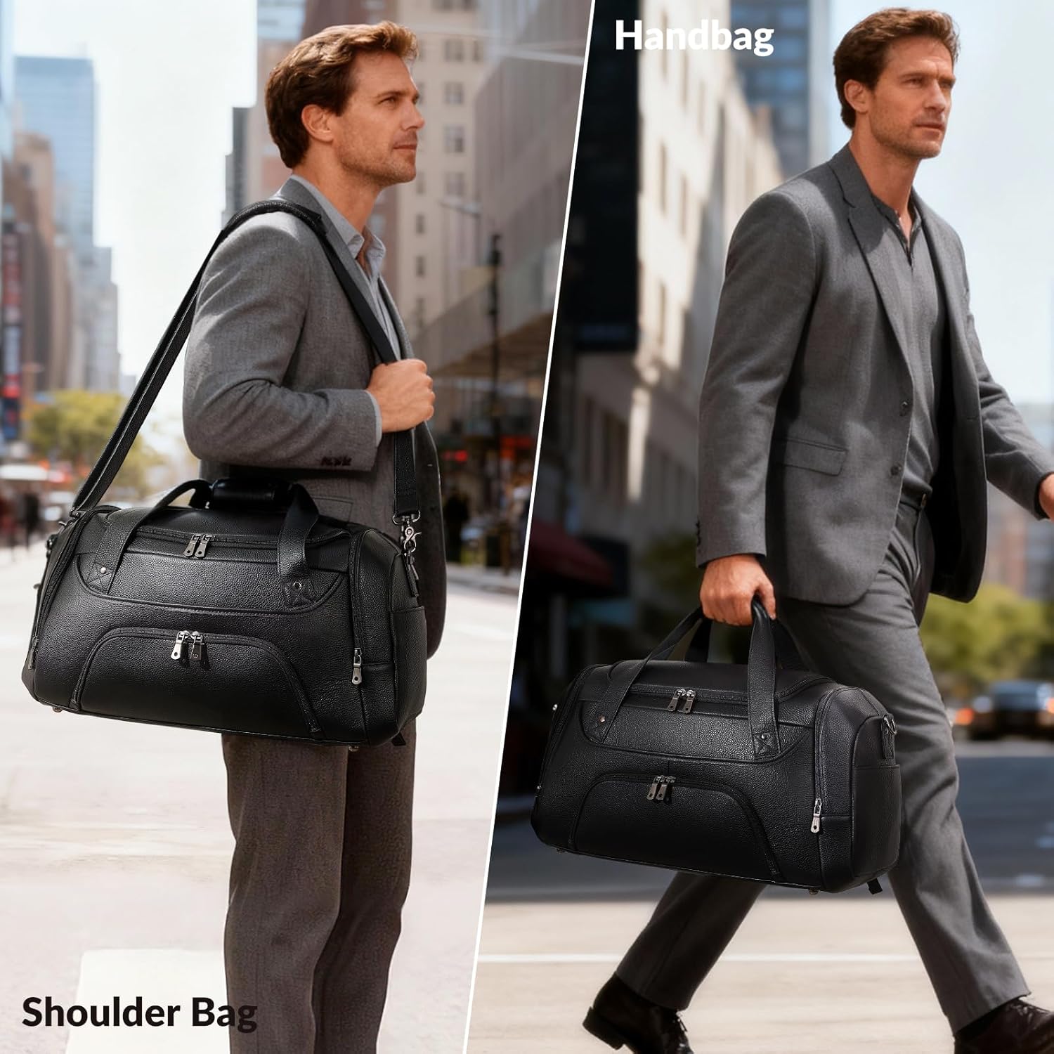 TIDING 21" Leather Travel Duffle Bag for Men Women, 40L Gym Sports Duffel Bag Waterproof Weekender Overnight Luggage Bag with Shoe Compartment - Image 6