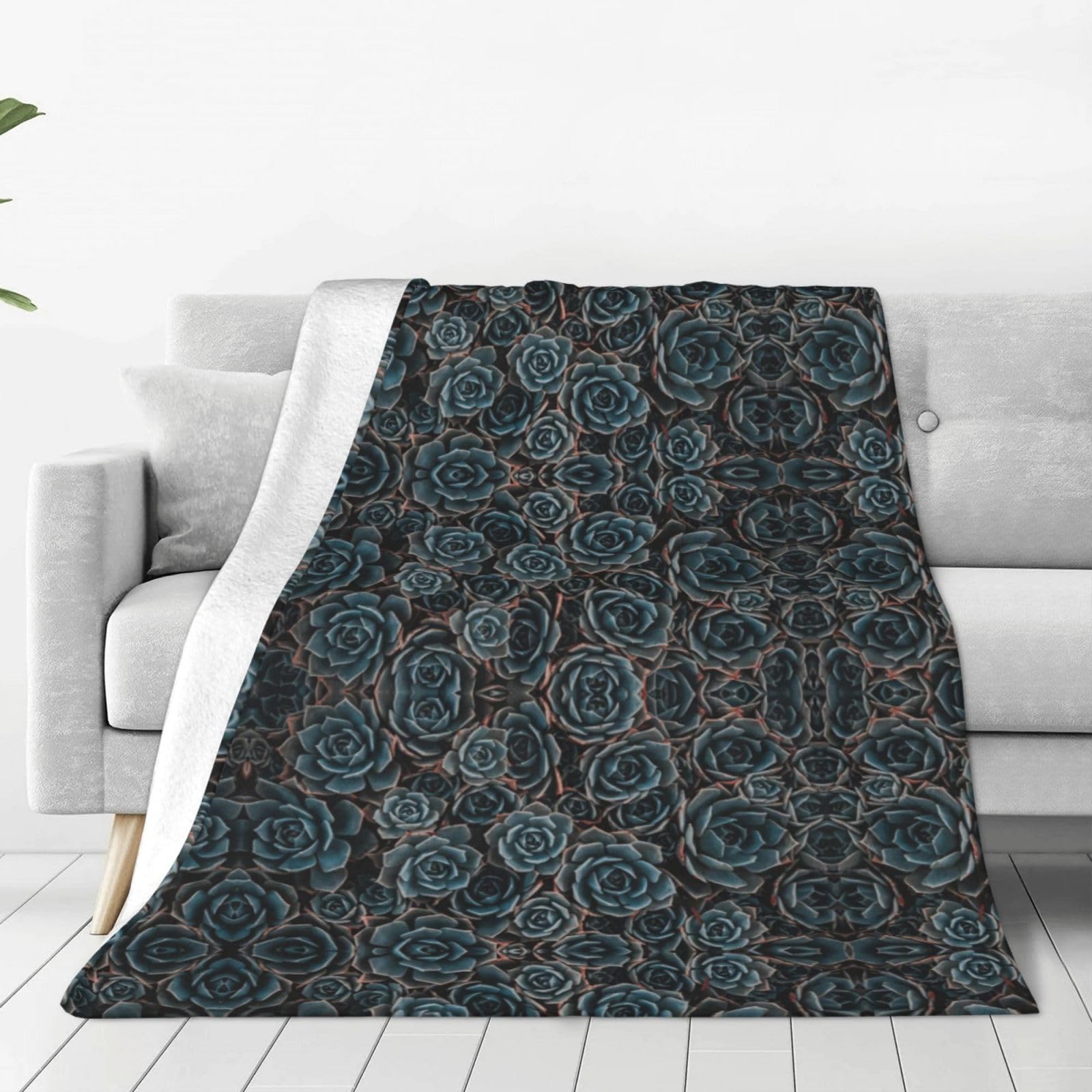 Plaid en micro-polaire flanelle chaude motif Fresh Succulents anti-boulochage maison
