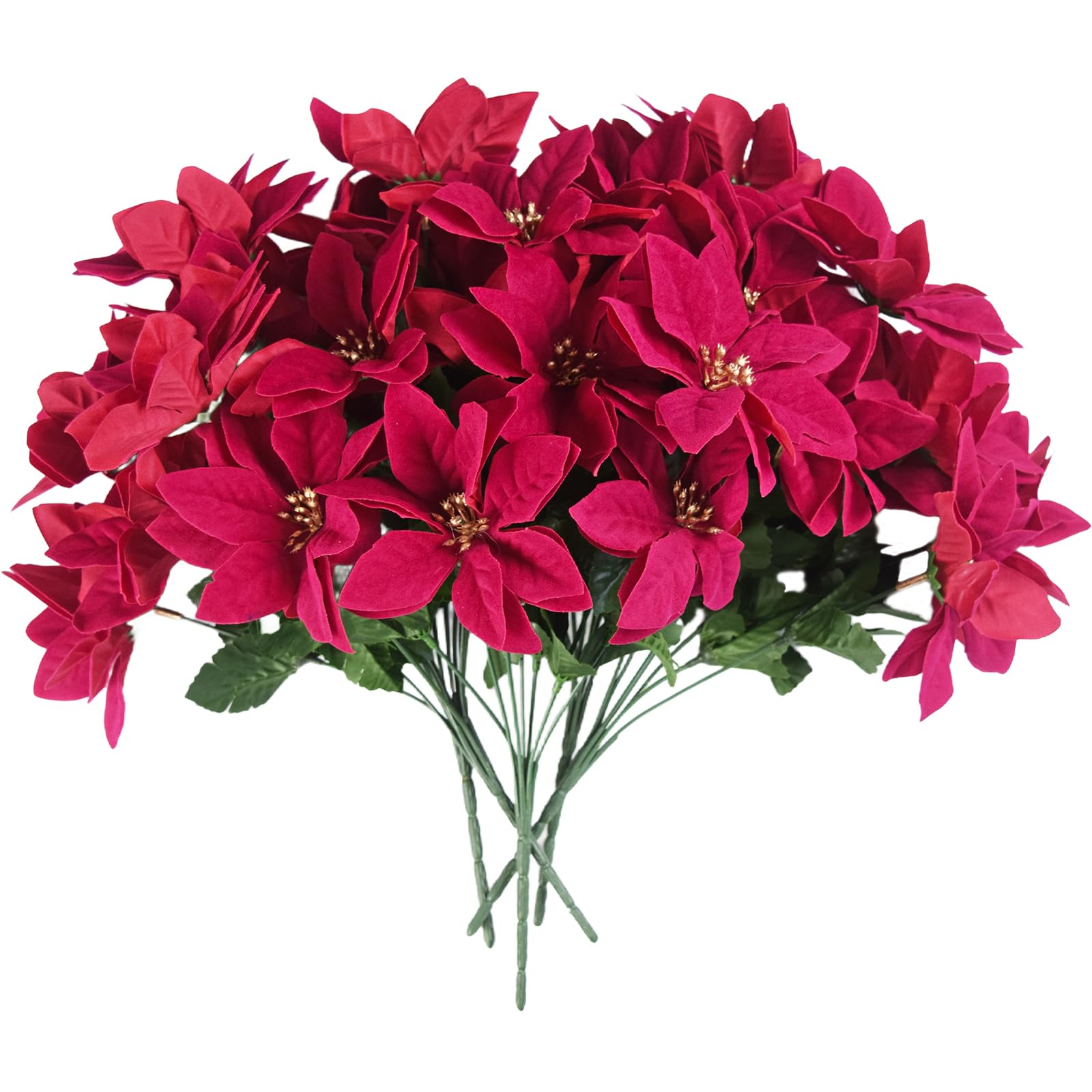 Kinisty Artificial Poinsettia Bushes 5 Pack Fake Flowers Red Faux Christmas Flowers Bouquet 7 Heads