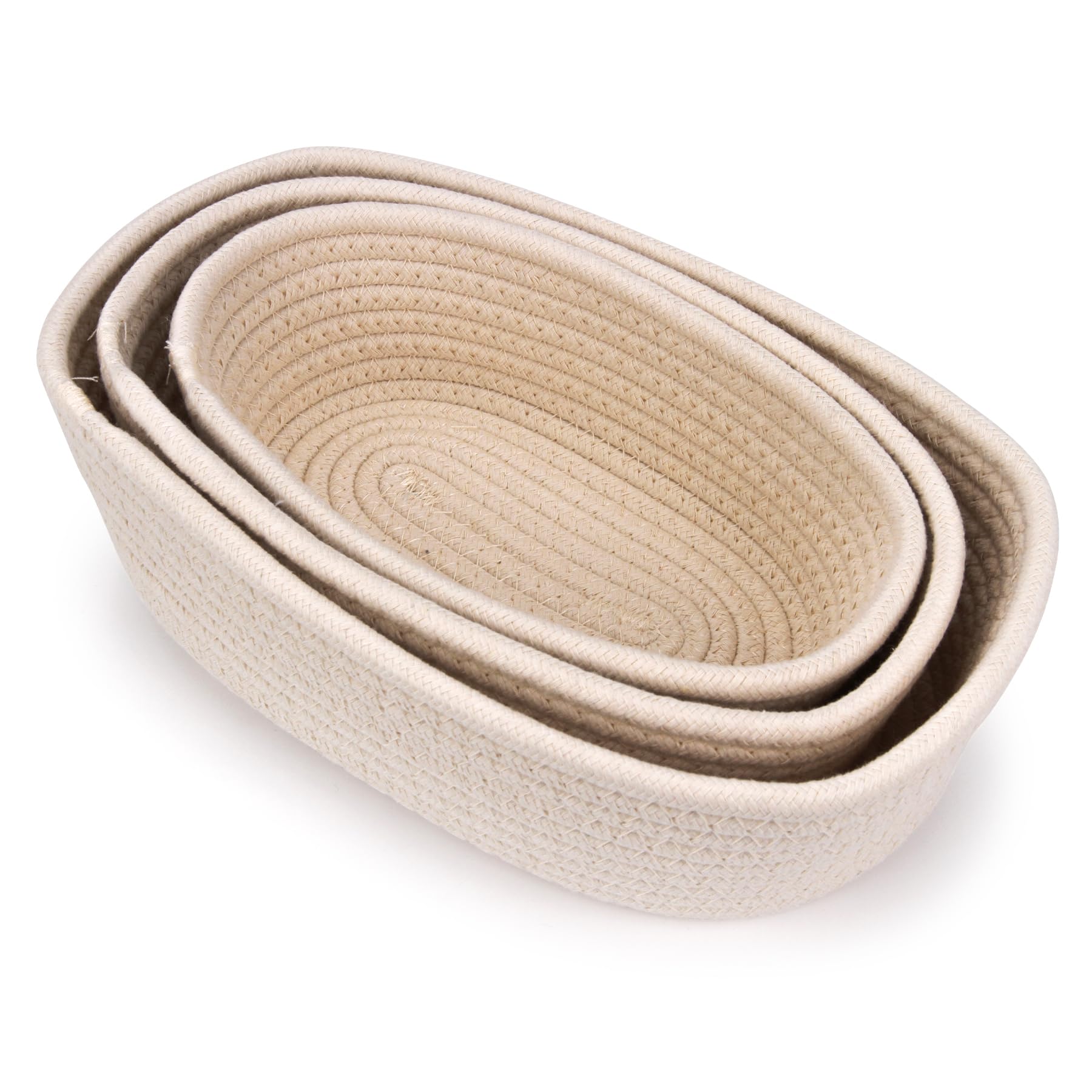 Spesh Lot De 3 Petites Boîtes De Rangement Ovales En Corde De Coton Tissée Pour étagères, Paniers De Rangement En Corde Pour Bureau, Tiroir, Placard, Salon (blanc