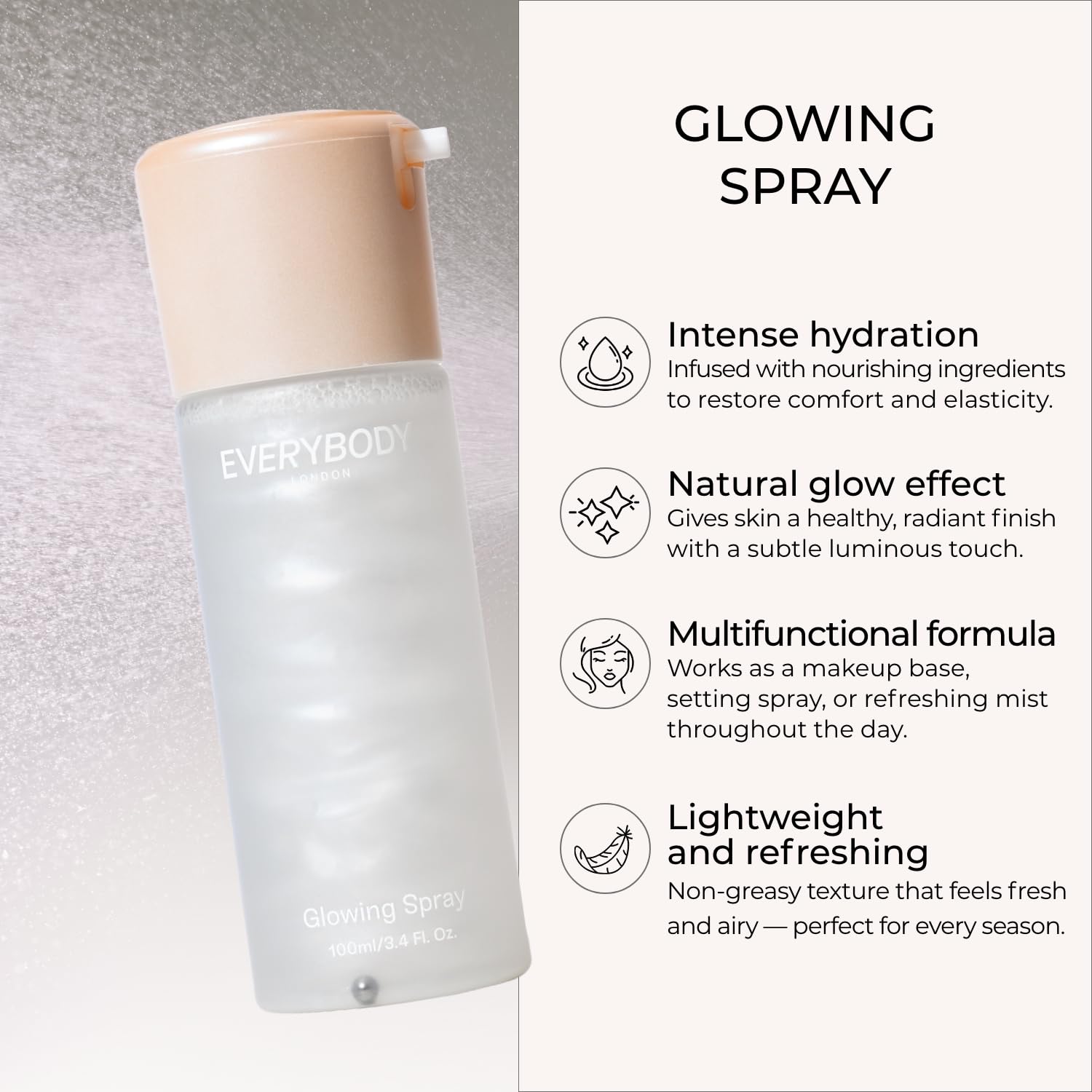 EVERYBODY LONDON Rozświetlająca Mgiełka Do Utrwalania Makijażu 100 ml Glowing Spray