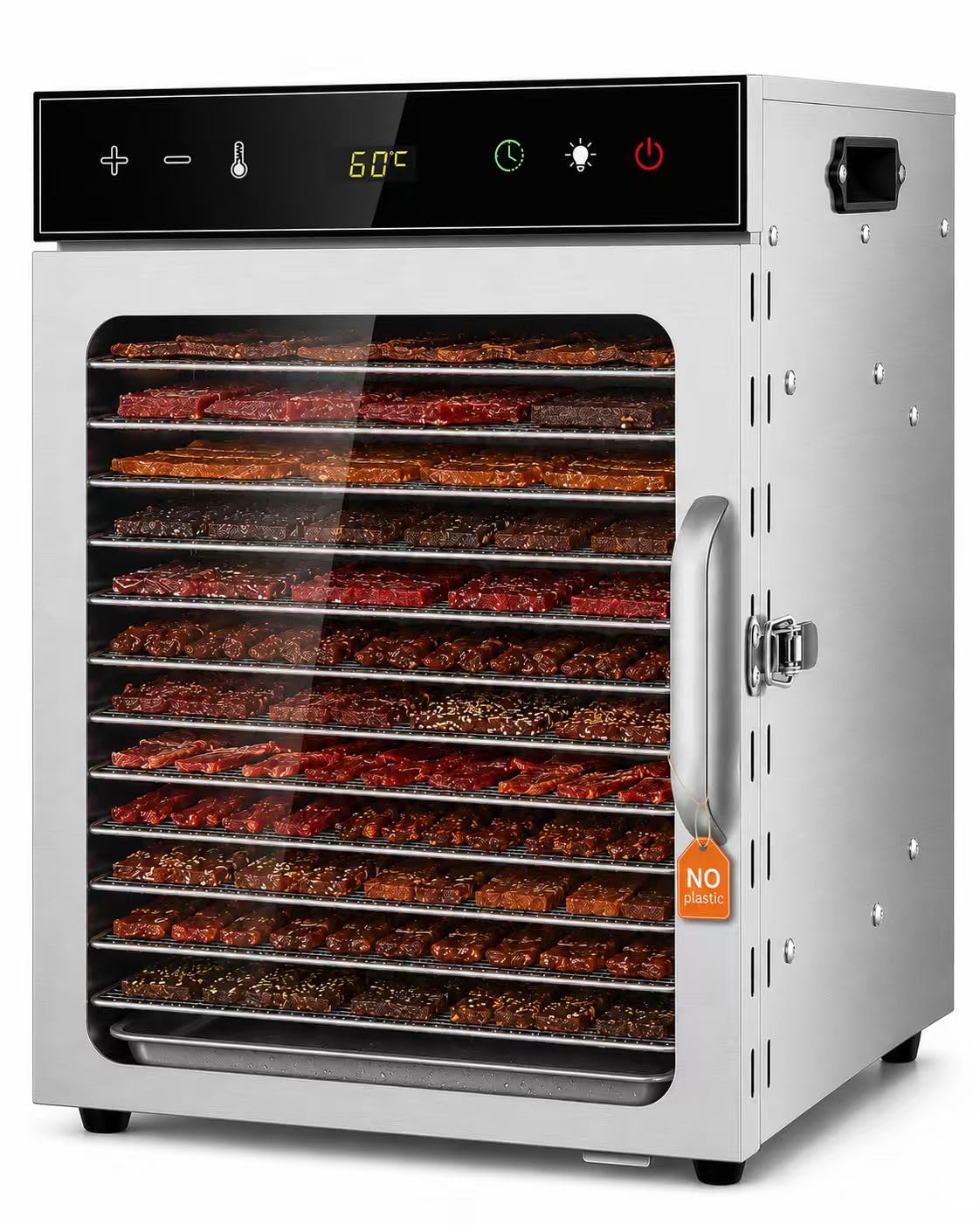 Dörrautomat mit 12 Edelstahl, oiyocemo Dörrgerät für Jerky, 1000 W für Kräuter, Temperaturregelung bis 90 °C, 24-Stunden-Timer, leistungsstarke Trocknungsfunktion für Obst und Joghurt