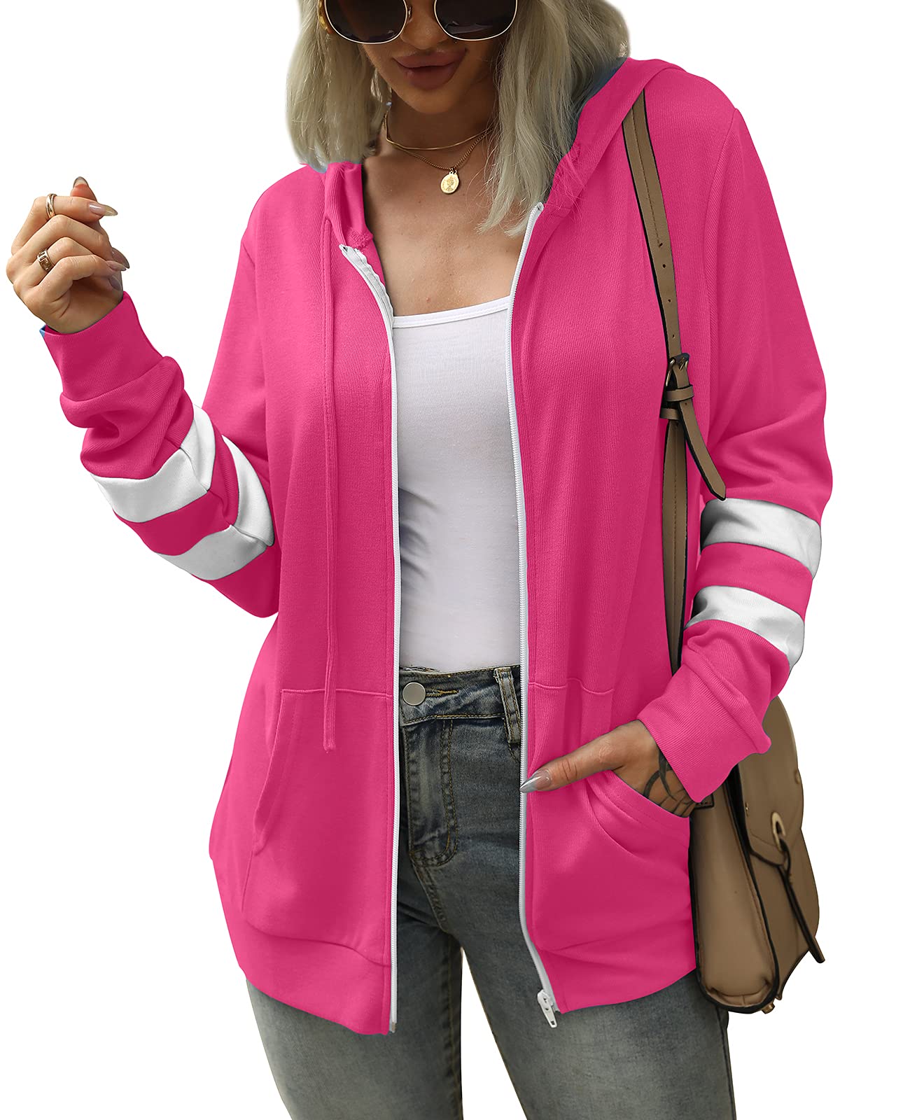 Bofell Womens Active Long Sleeve Zip Up Hoodies with Pocket Hooded Sweatshirts Jackets