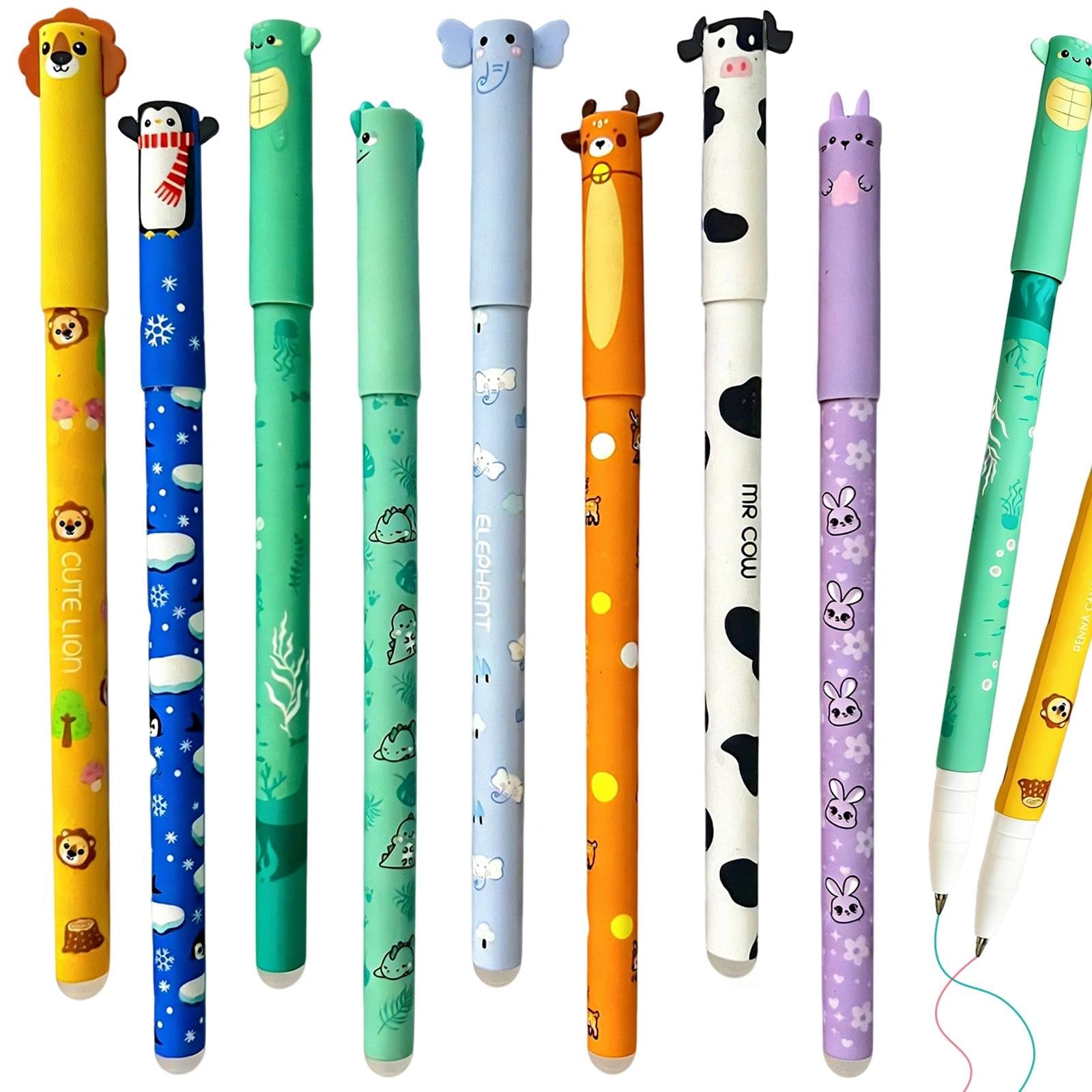 8 Pieces 0.7 mm Tip Pens Erasable Pens Stationery School Supplies Erasable Pen Multiple Animal Motifs Gel Pens for Schools Offices Gifts Back to School