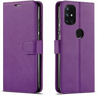 STARSHOP Compatible with OnePlus Nord N10 5G Case, [Not Fit Nord N100 / Nord 5G] with [Tempered Glass Protector Included] Leather Wallet Phone Cover with Pocket Credit Card Kickstand -Purple