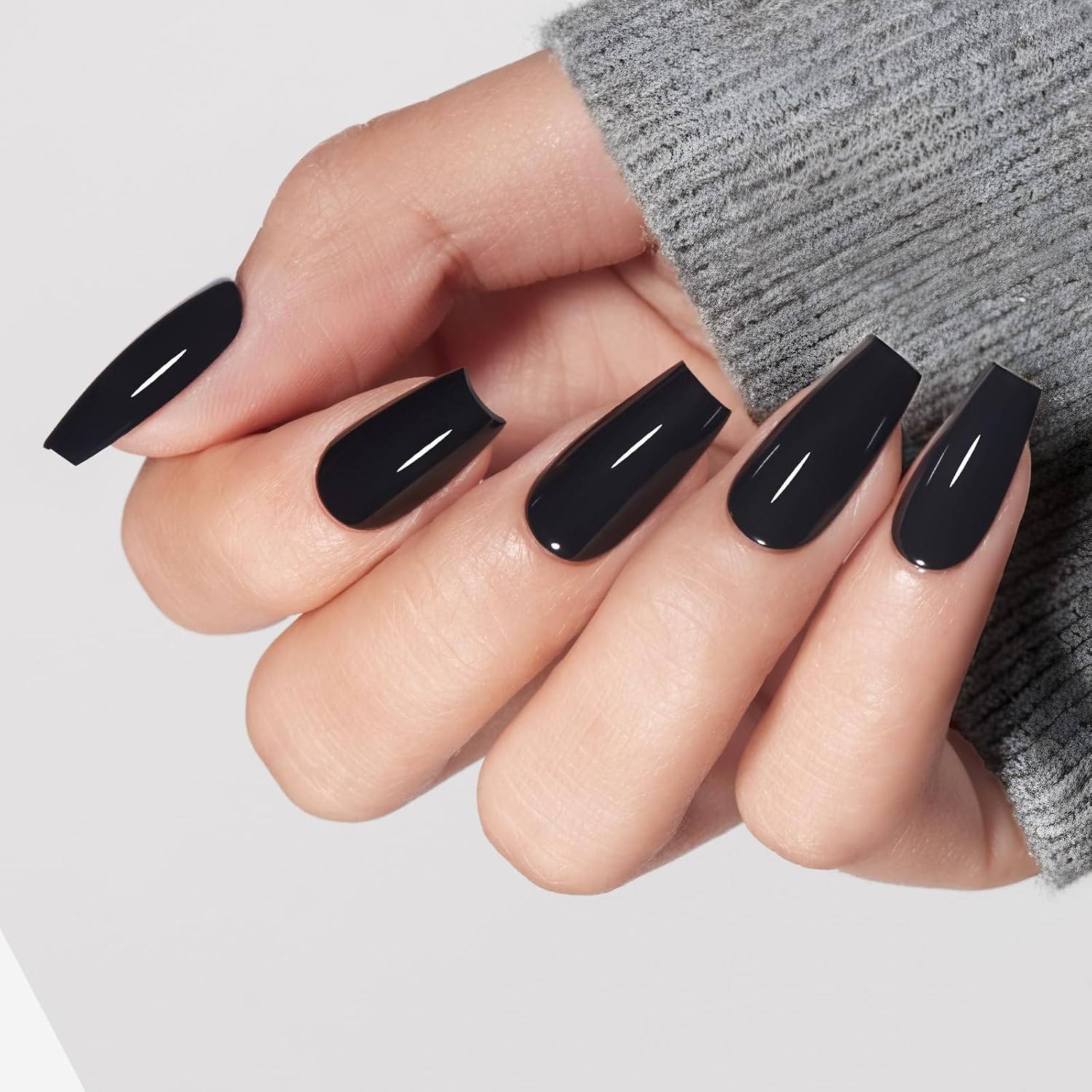 modelones Coffin Press on Nails, Short Fake Nails, Black