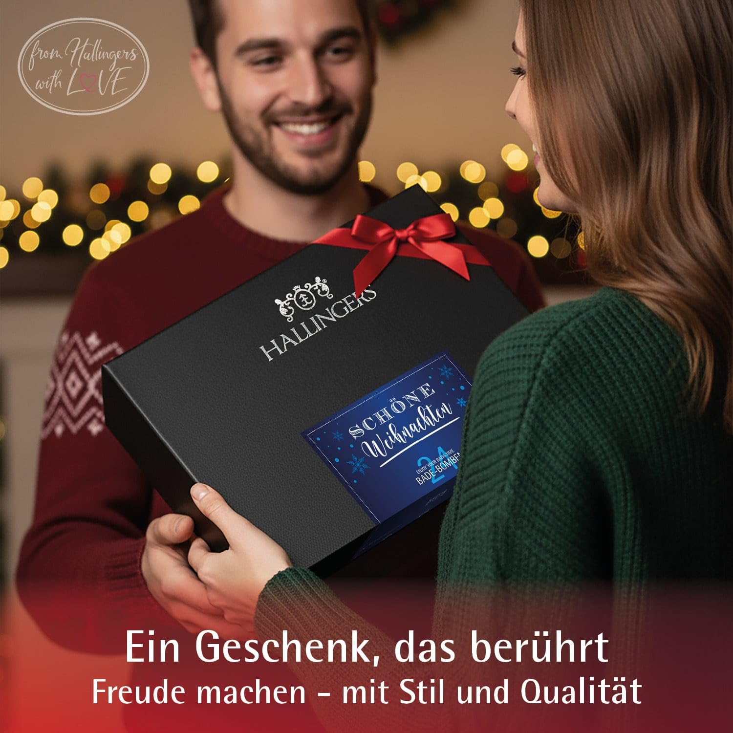 Hallingers Genuss Manufaktur Badebomben Weihnachts-Geschenk-Set - 24x Badekugeln Bath Bombs in edler Geschenkbox, Frauen Badeperlen-Wellness & Spa "Schöne Weihnachten", Weihnachten für Frauen Männer