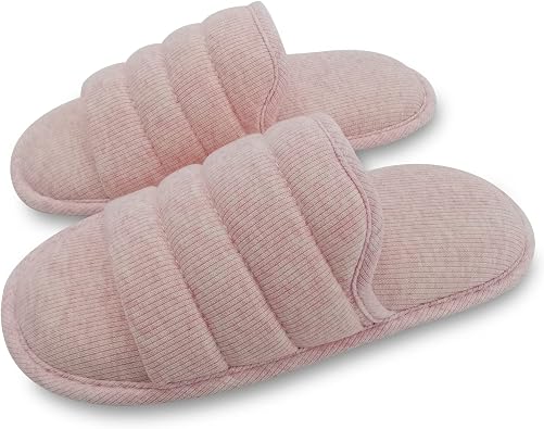 ofoot Womens Cotton Memory Foam Summer House Slippers Slides Indoor Bedroom Sandal Shoes Open Toe Washable With Non Slip Rubber Sole