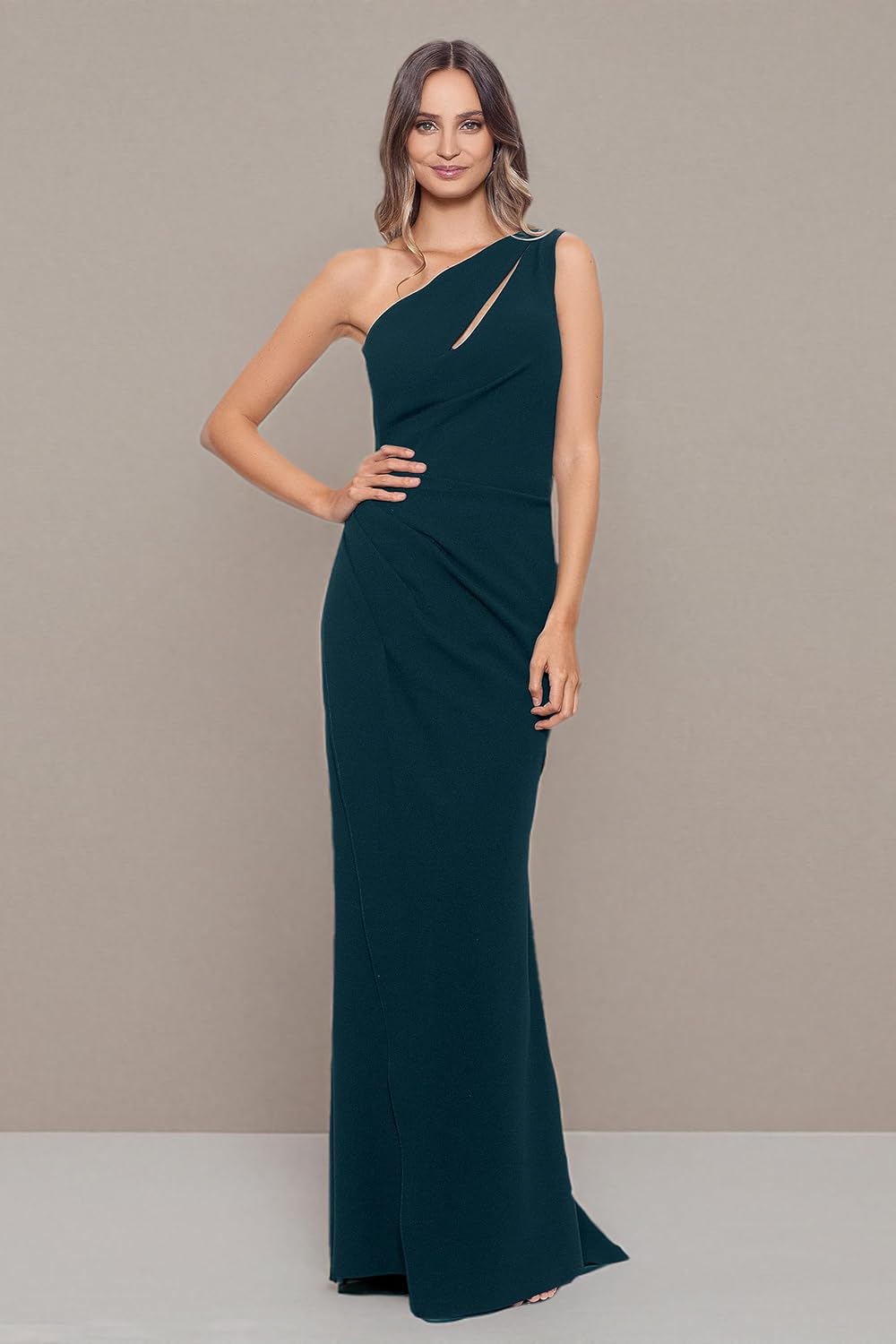Betsy & Adam Womens Women's Floor-Length, One-Shoulder Dress with Side Ruched Detail - Image 6