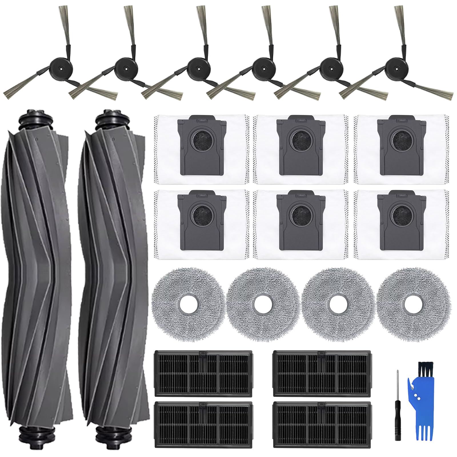 22 pezzi di Accessori per Mova P50 Pro Ultra/P50 Pro, per Dreame X40 Ultra Complete / L40 Ultra, 2 Spazzola Principale, 4 Asciugamani, 4 Filtri, 6 Sacchi di Polvere, 6 Spazzole Laterale