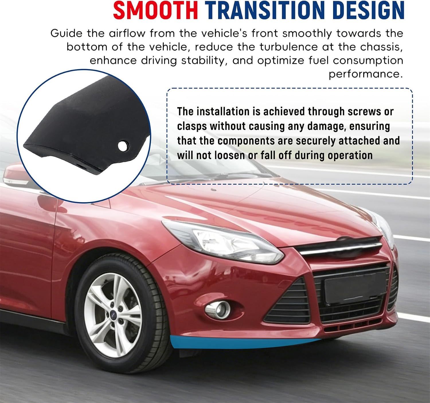 Left & Right Side Front Bumper Valance Air Deflector Replacement for Focus 2012 2013 2014 FO1095244C