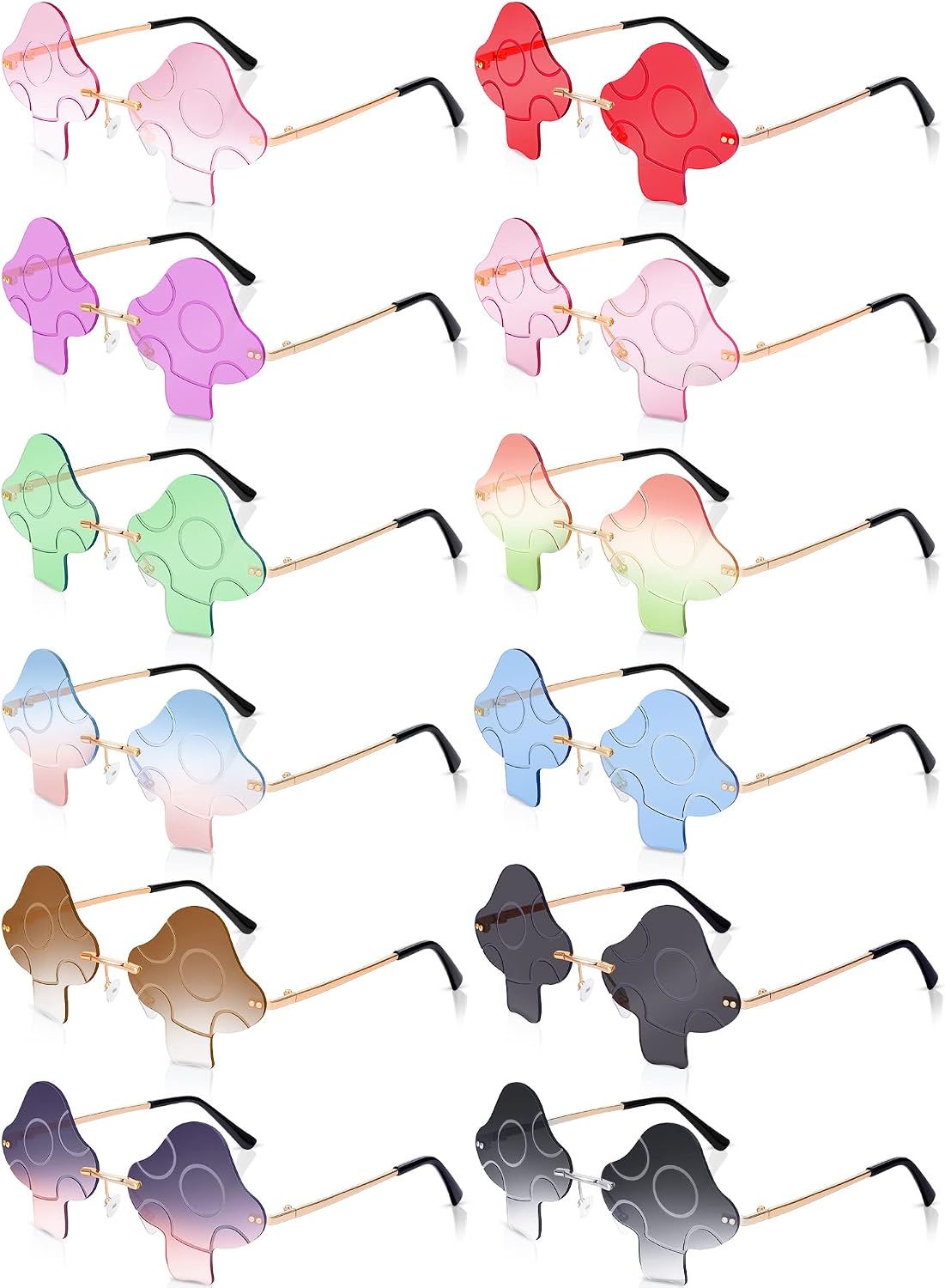 Dunzy 12 Pairs Mushroom Sunglasses Rimless Irregular Mushroom Glasses Retro Trendy Prom Glasses for Women