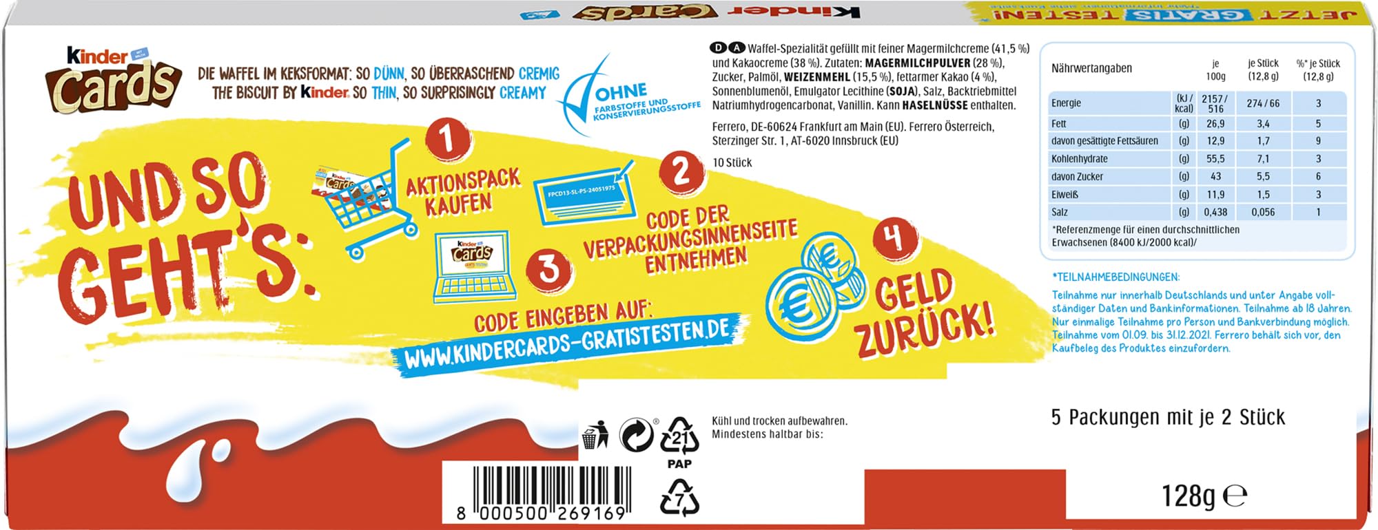 kinder Cards - 20 Einzelpackungen mit je 10 knusprigen Waffeln, cremiger Milch- und Kakaofüllung und Kekswaffel mit kinder-Schokolade-Geschmack