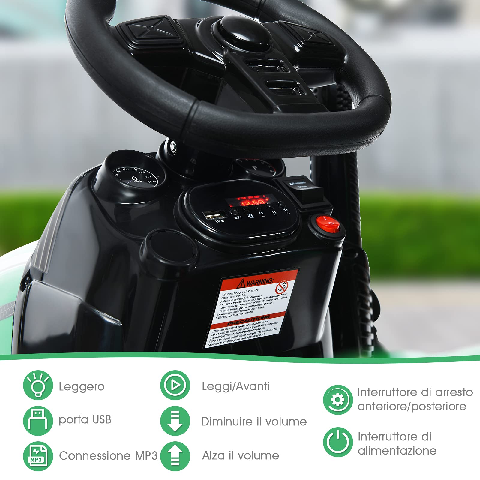 COSTWAY Trattore Elettrico per Bambini con Rimorchio, 2 in 1 Go Kart e Trattore per Bambini 3-8 Anni, con Telecomando e Cintura di Sicurezza a 2 Punti (Verde)