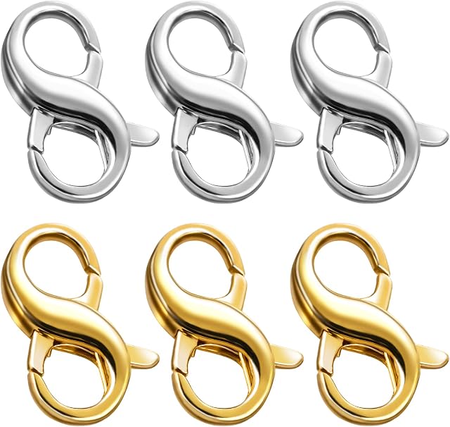 Grevosea 6 Piecesdouble Lobster Clasp Gold Lobster Clasp Opening Necklace Clasp Necklace Extender and Shortener Clasp for Jewelry Making DIY Jewelry Repair Kit Gold and Silver 1.3*0.9cm