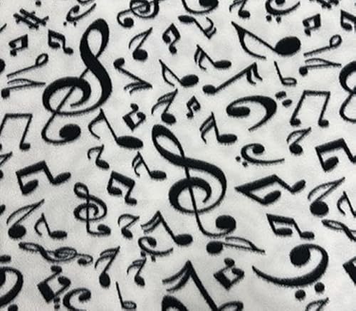 Tela de lana impresa Anti píldora negro notas musicales - fondo blanco